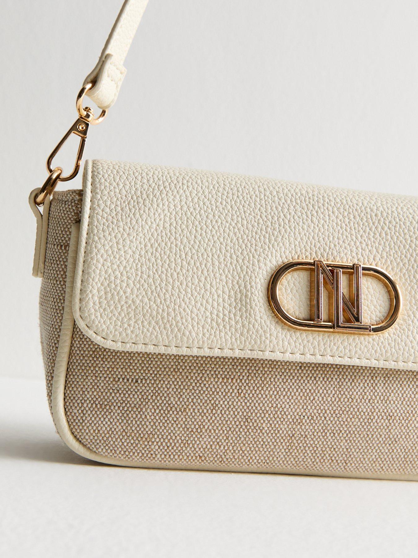 Image 4 of 5 of New Look Cream Canvas Logo Plaque Shoulder Bag