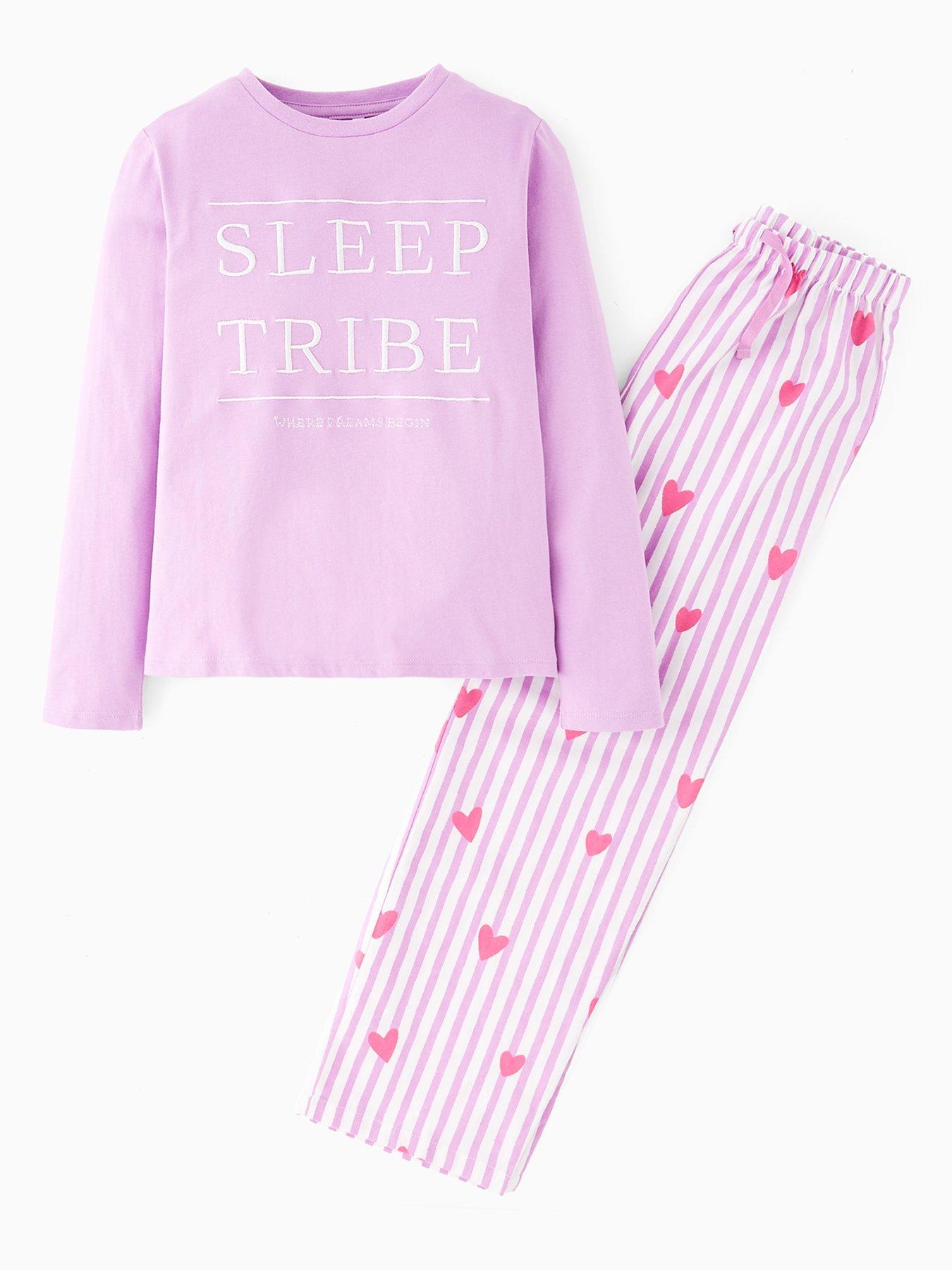 The Very Collection Girls Slogan Pyjama Set - Purple