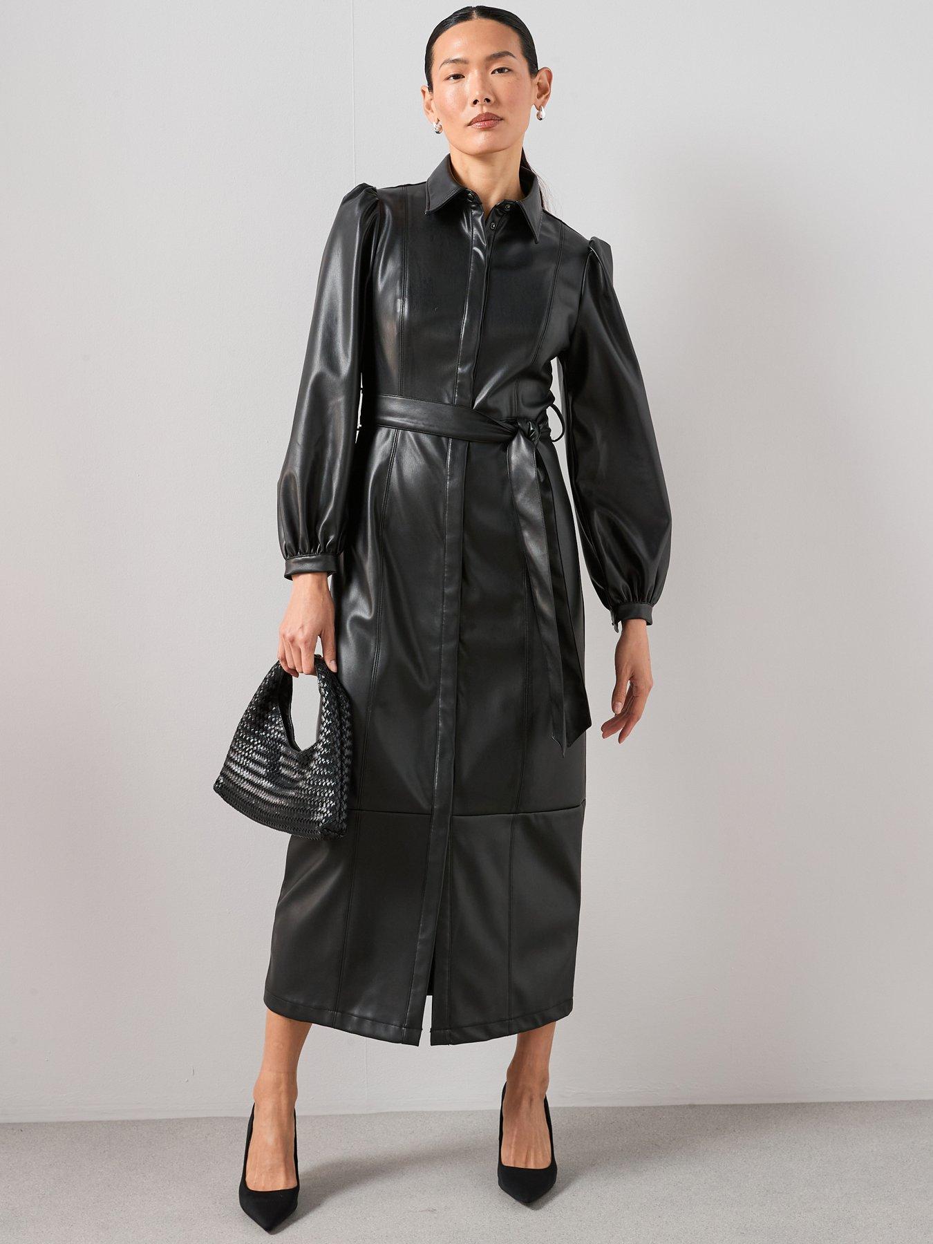 Image 1 of 7 of The Very Collection Pu Belted Midaxi Shirt Dress - Black