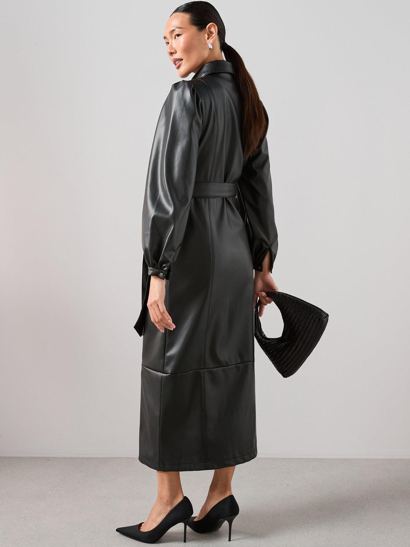 Image 2 of 7 of The Very Collection Pu Belted Midaxi Shirt Dress - Black