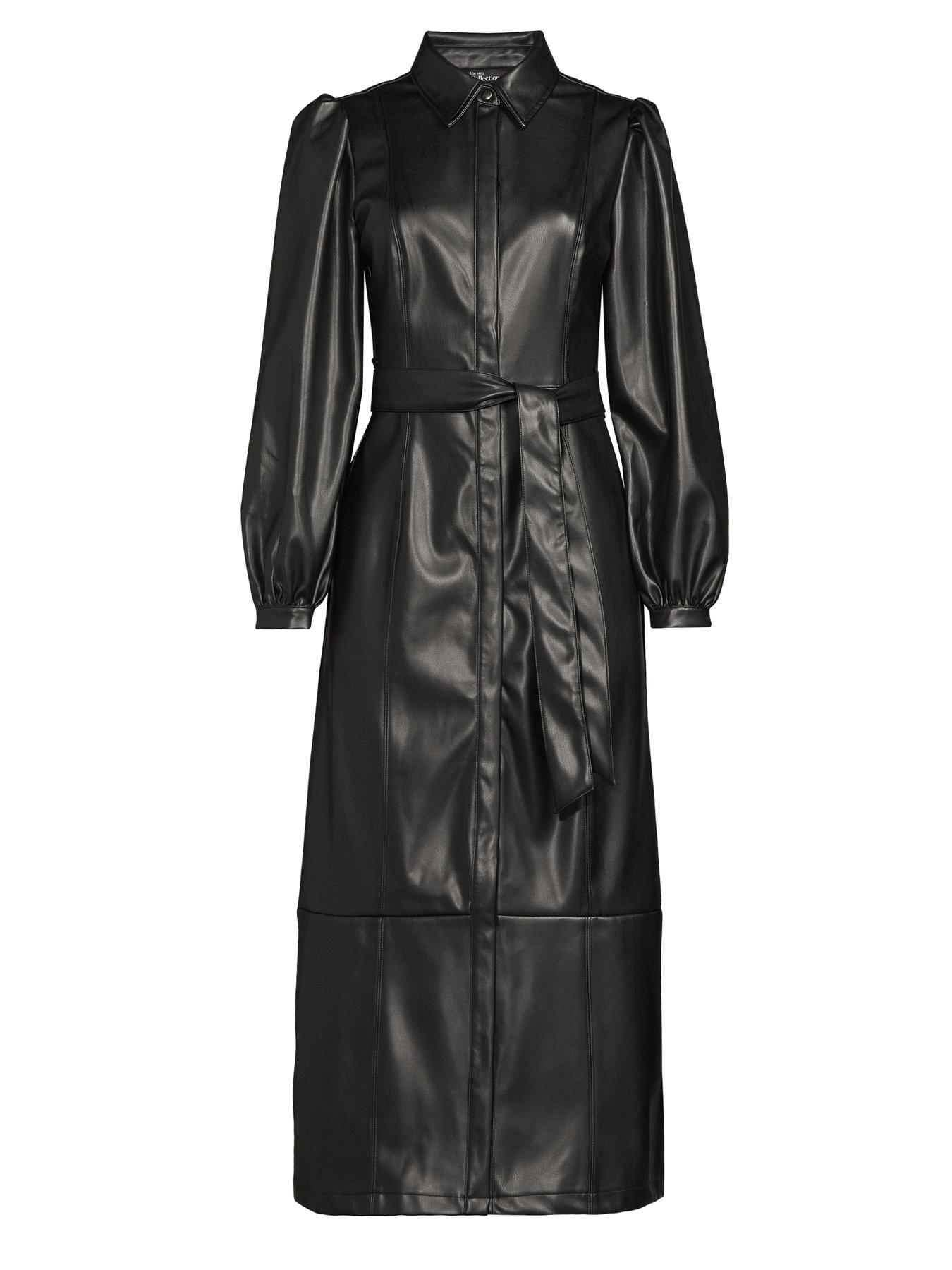 Image 7 of 7 of The Very Collection Pu Belted Midaxi Shirt Dress - Black