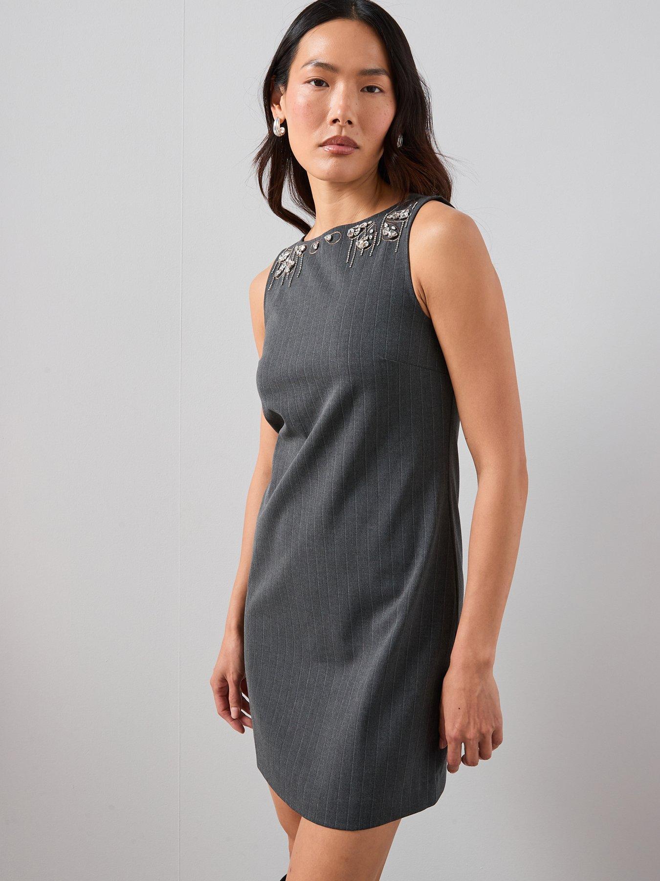 The Very Collection: Pin Stripe Embellished Shift Dress - Blue