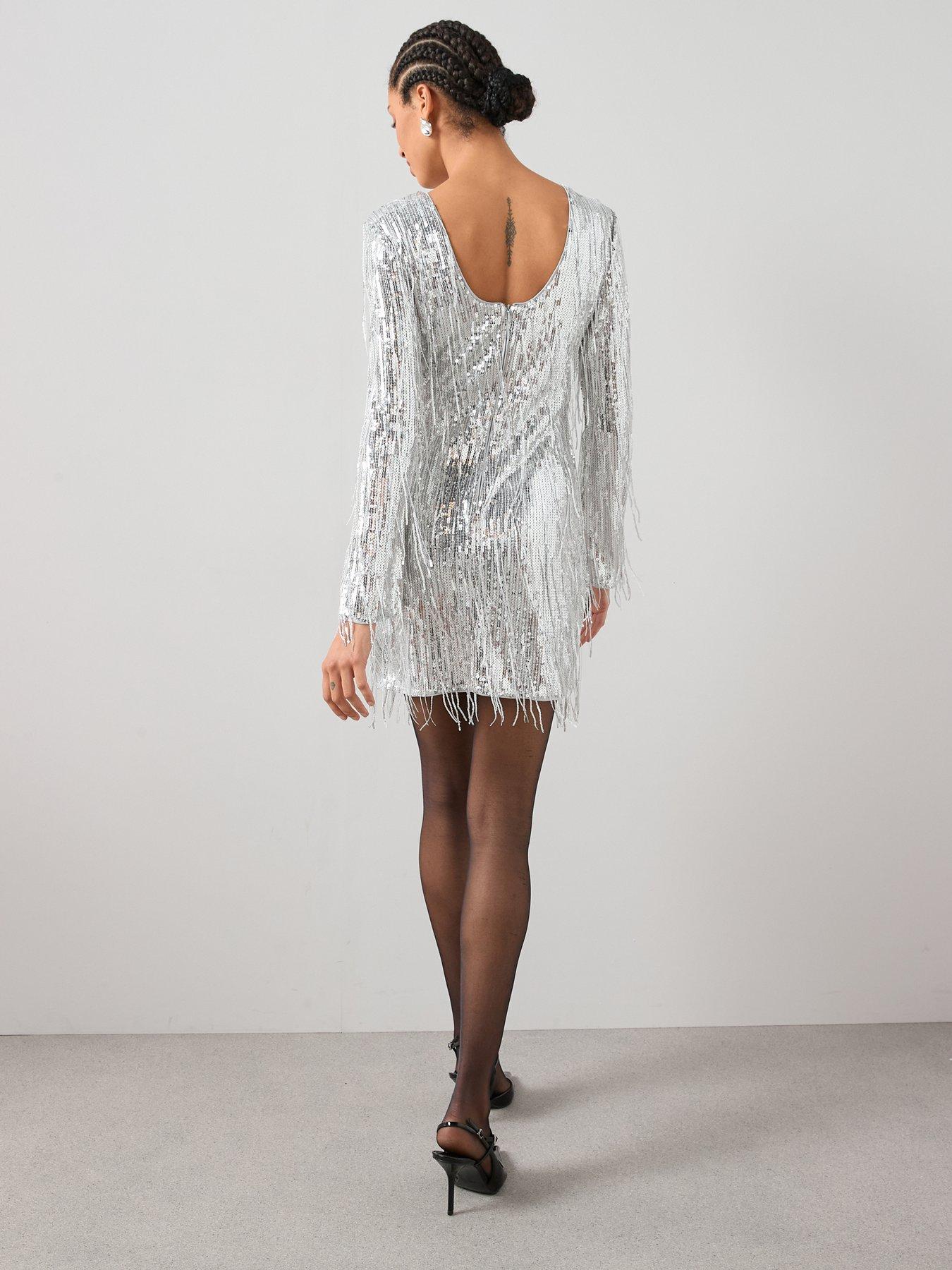 Image 2 of 6 of The Very Collection Fringed Sequin Mini Dress - Silver