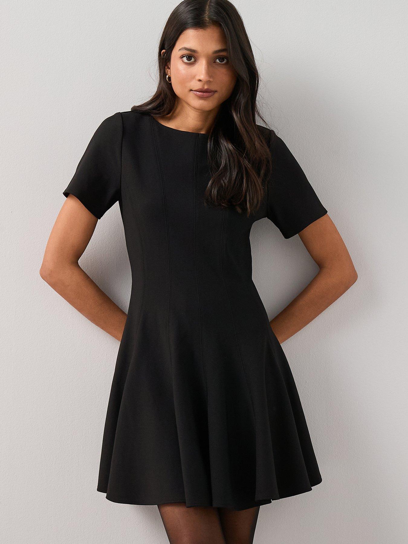 The Very Collection Short Sleeve Godet Mini Dress - Black
