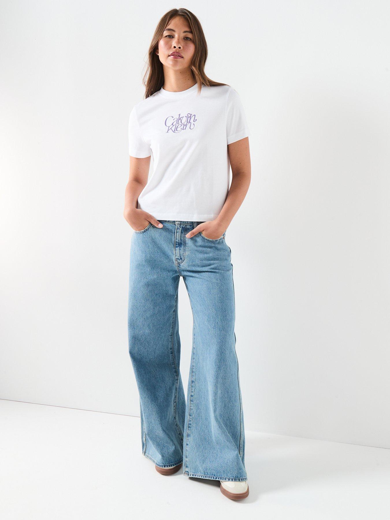 Image 3 of 5 of Calvin Klein Jeans Fitted Short Sleeve T- Shirt - White