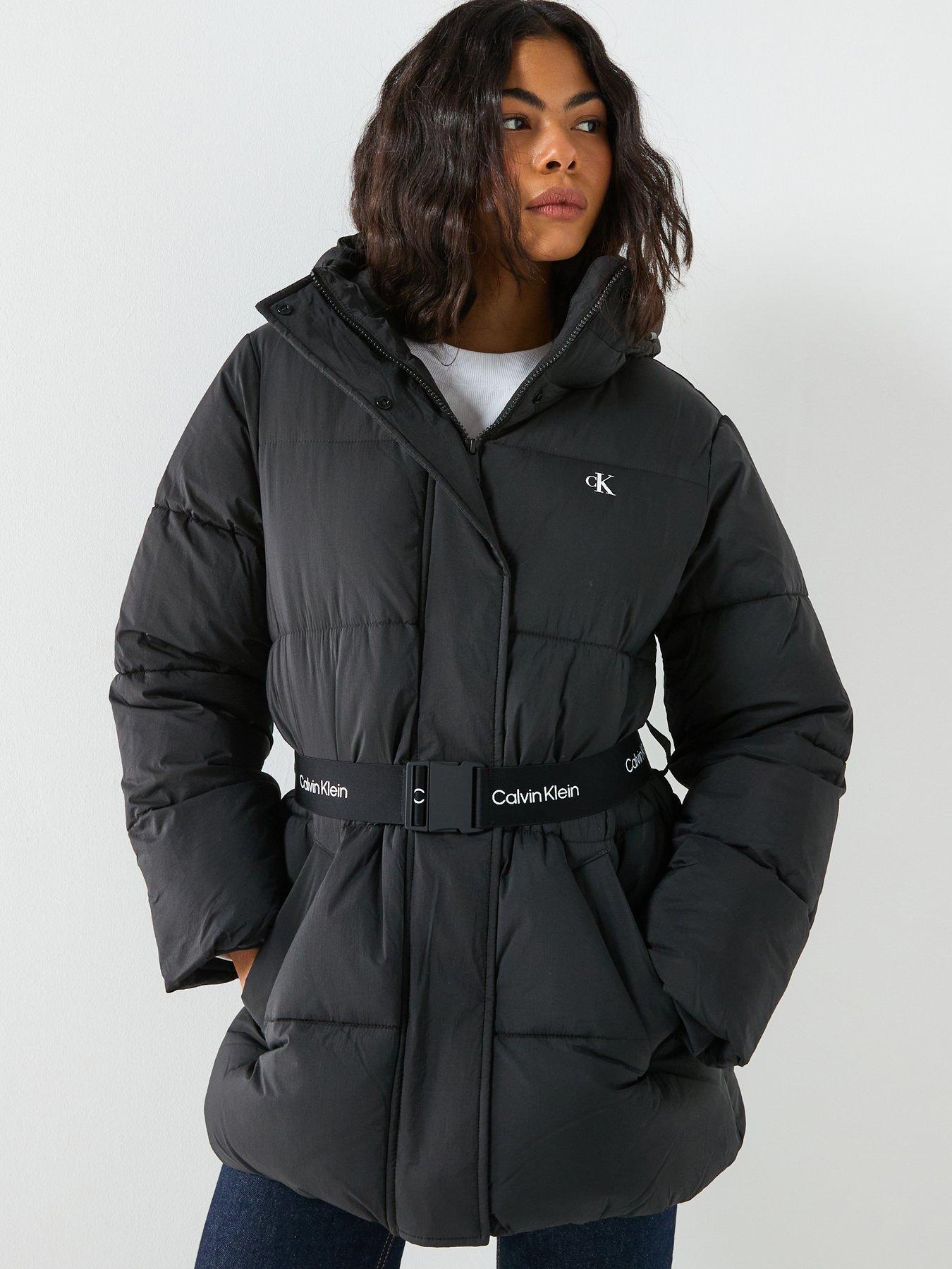 Image 1 of 6 of Calvin Klein Jeans Belted Midweight Puffer Coat - Black