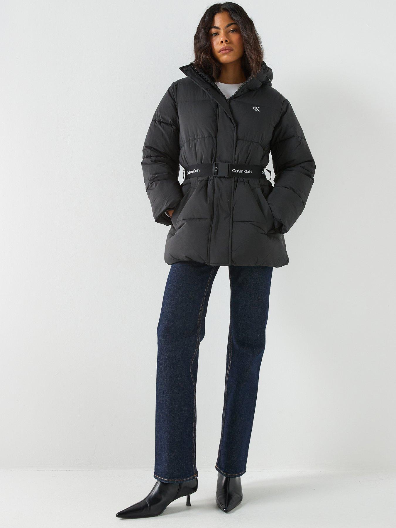 Image 3 of 6 of Calvin Klein Jeans Belted Midweight Puffer Coat - Black