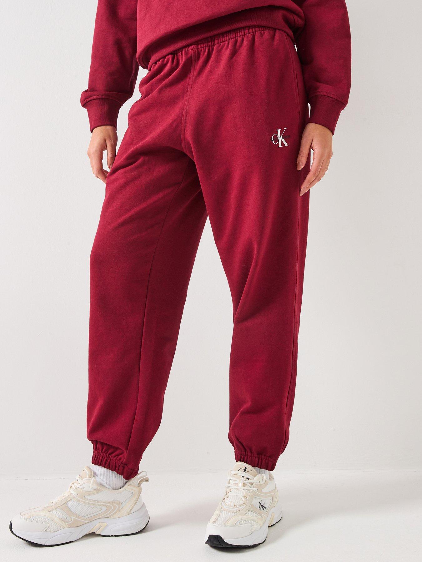 Calvin Klein Jeans Monologo Cuffed Joggers, Red, Size Xxs, Women