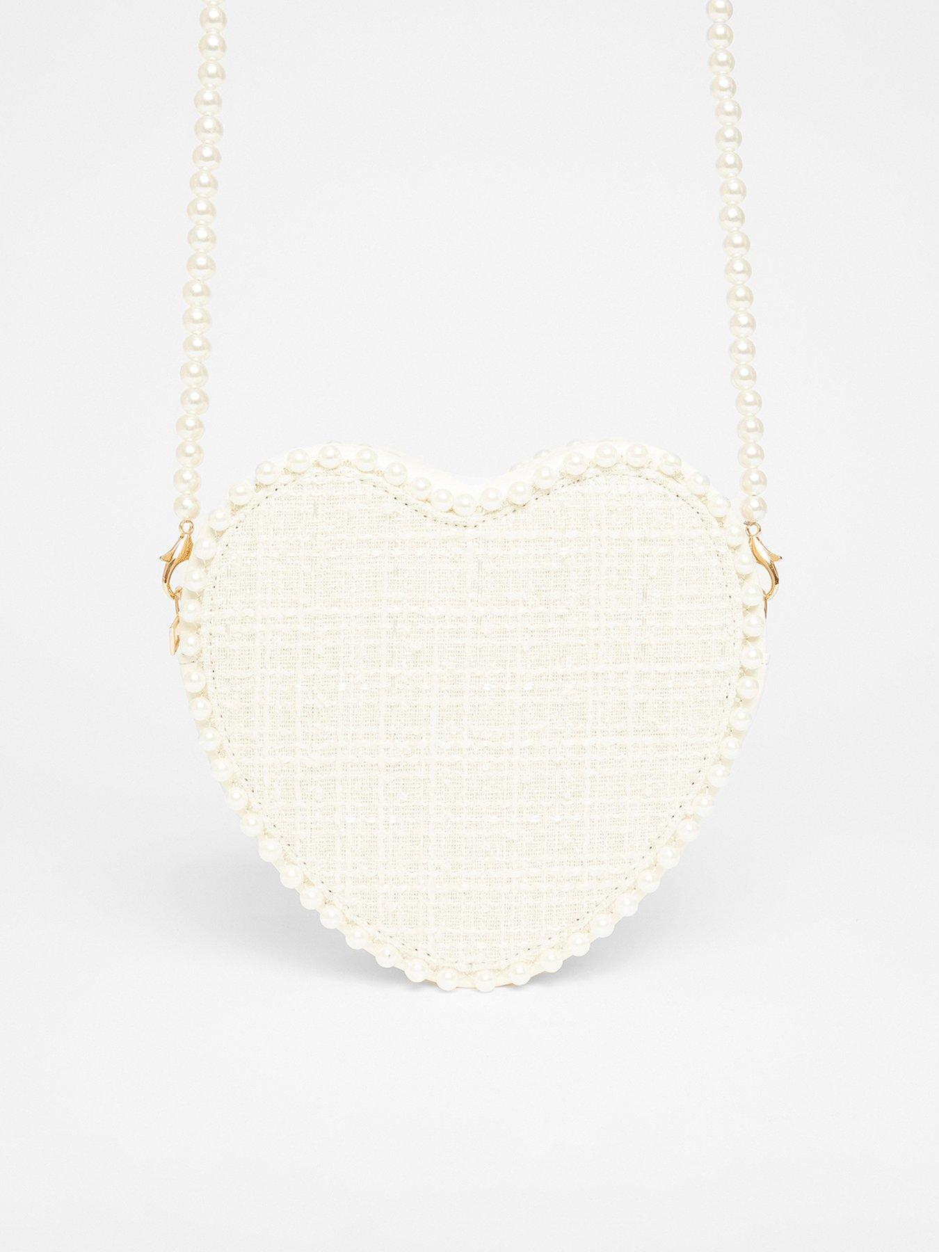 undefined White Pearl Heart Cross Body Bag