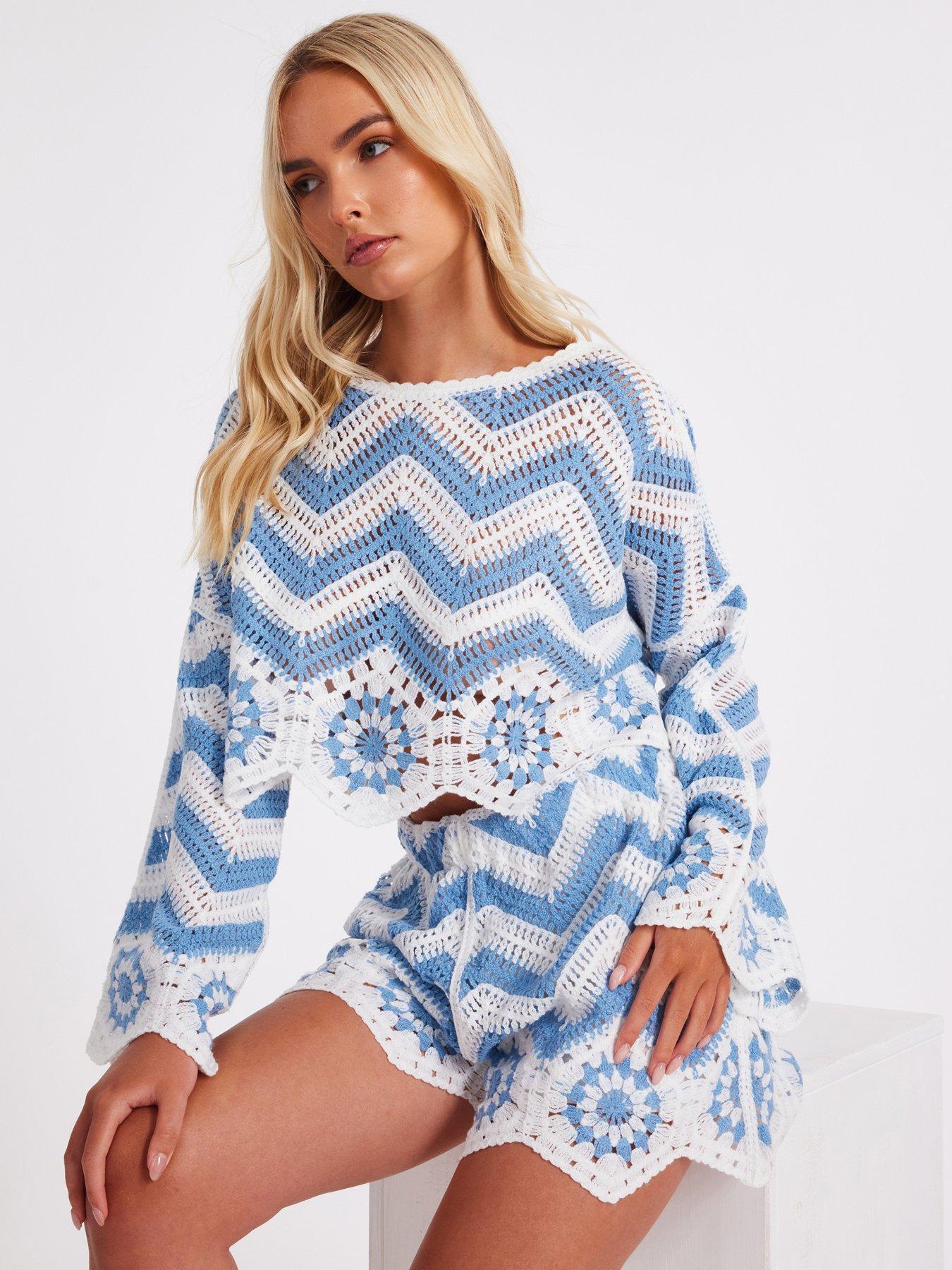 undefined Blue Crochet Scalloped Top