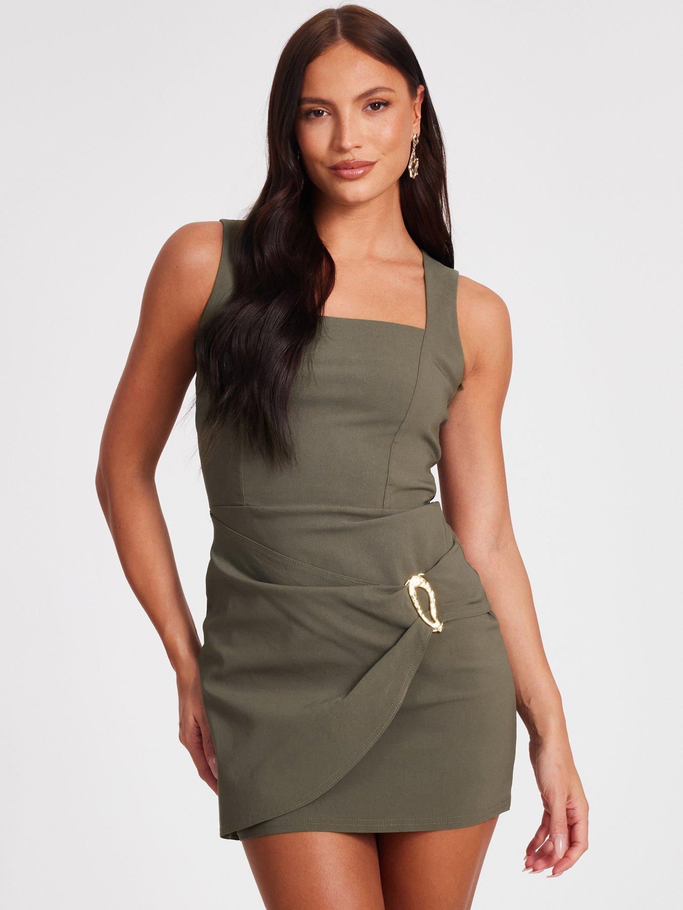 undefined Khaki Square Neck Mini Dress