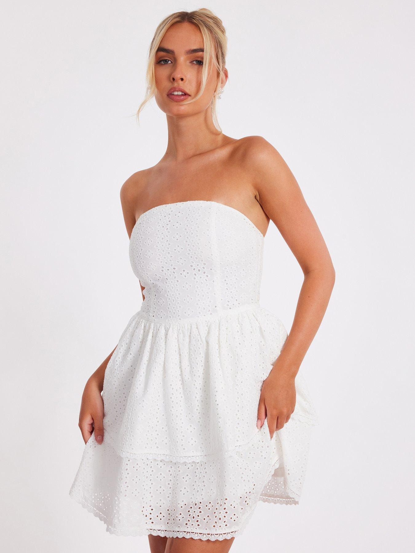 undefined White Embroidered Skater Dress