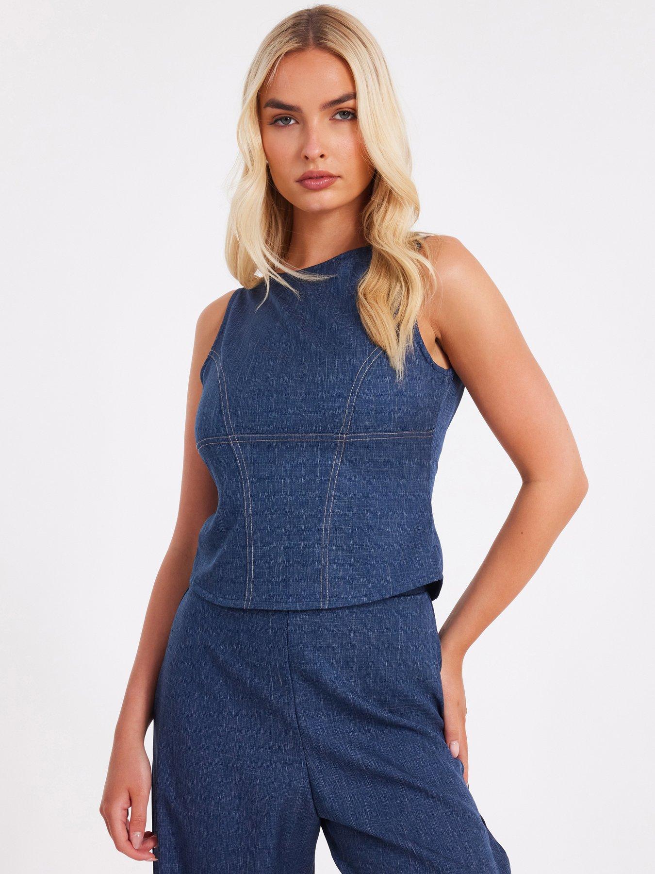undefined Blue Tie Back Top