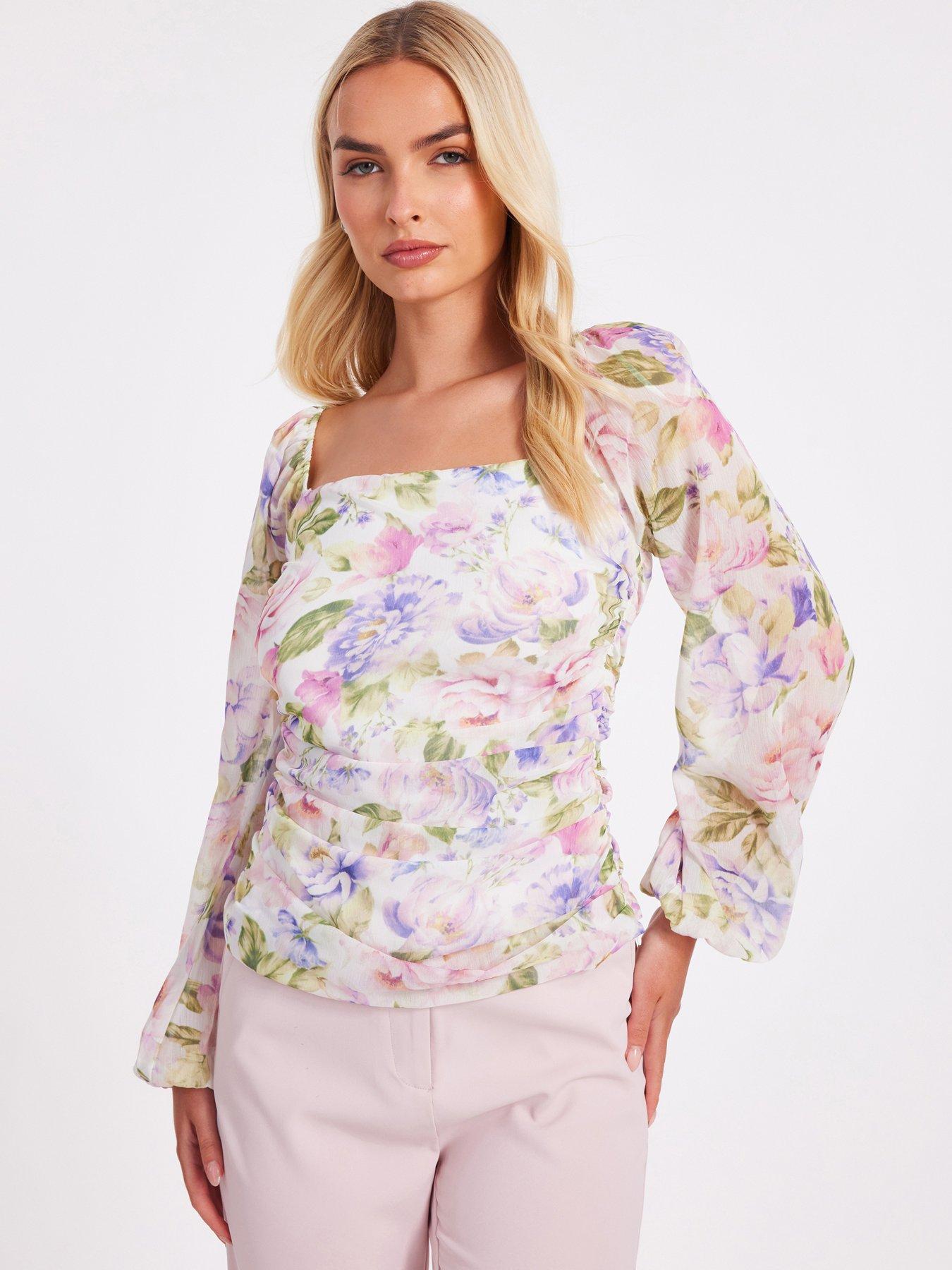 Image 1 of 1 of Quiz Chiffon Floral Long Sleeve Top