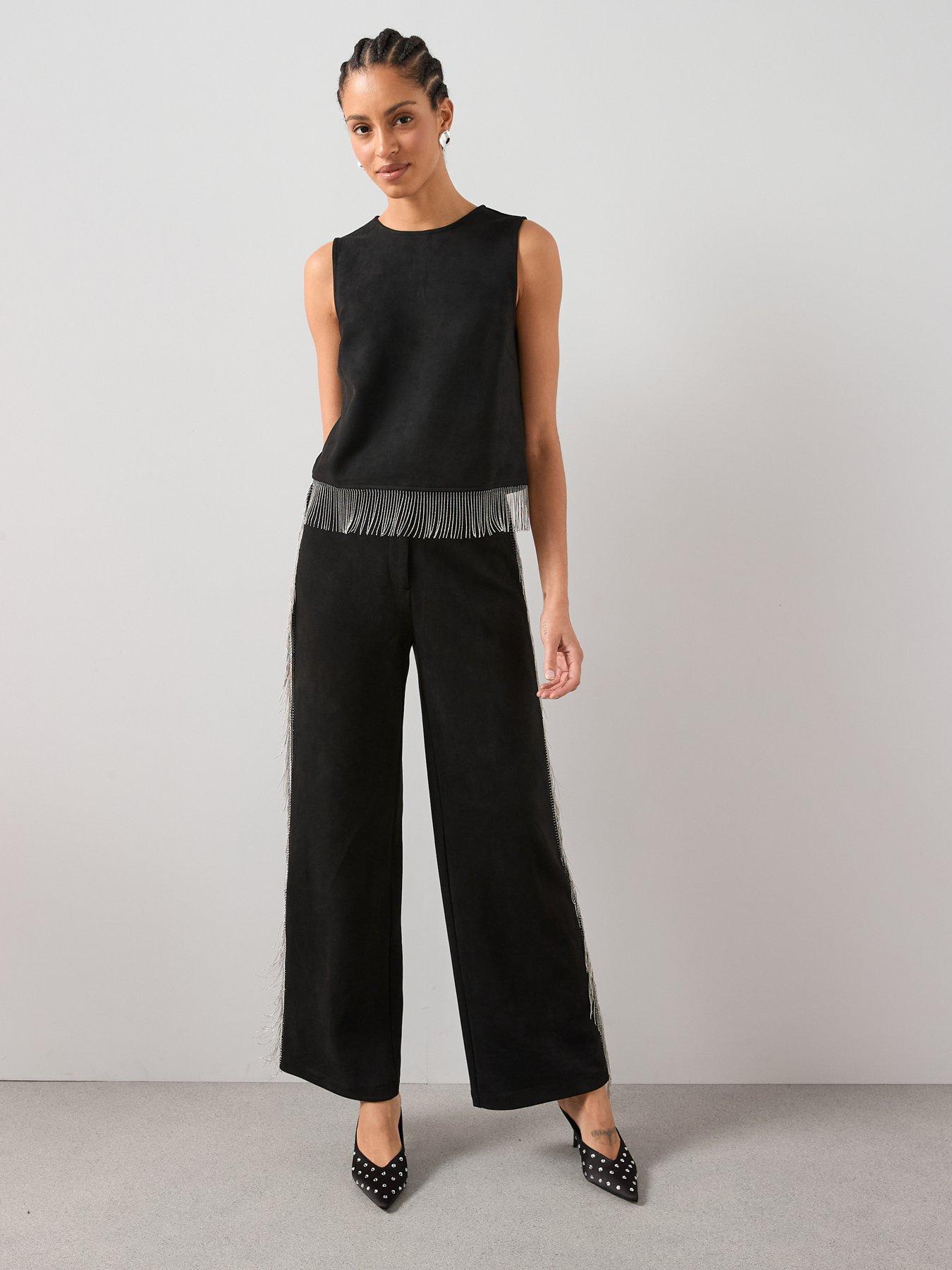 Image 3 of 7 of The Very Collection Suede Fringe Co-Ord Top - Black