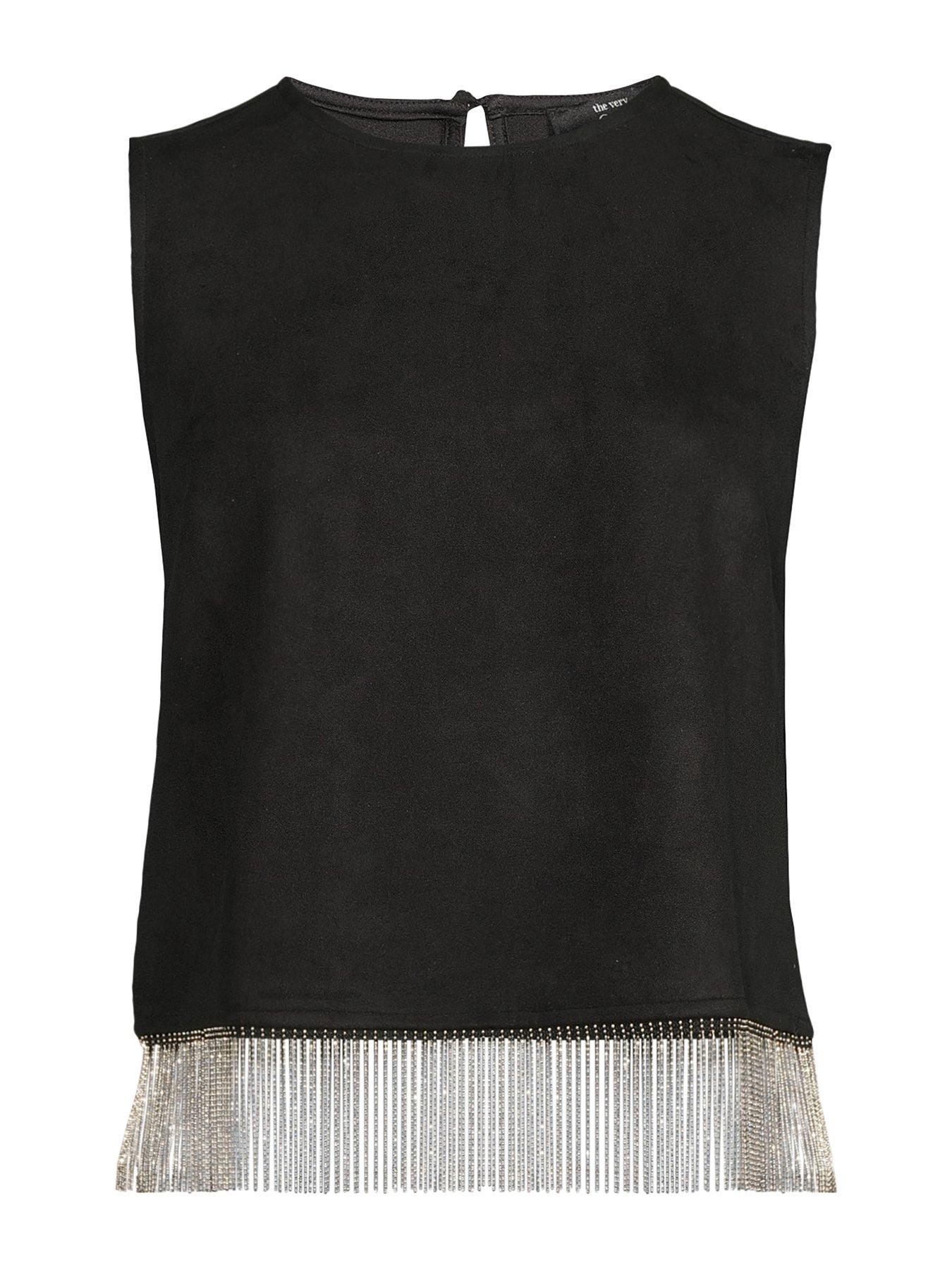 Image 7 of 7 of The Very Collection Suede Fringe Co-Ord Top - Black