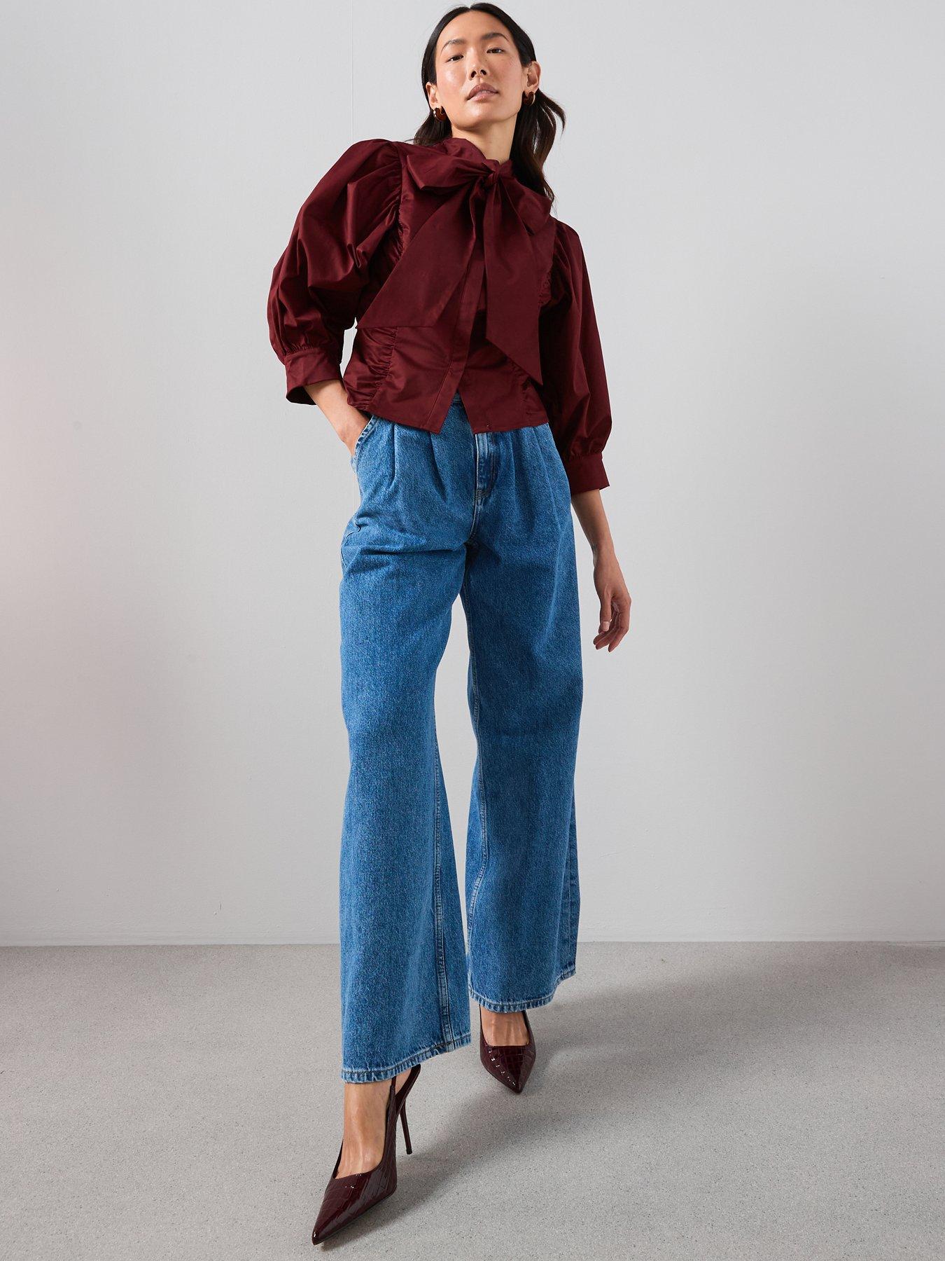 Image 6 of 7 of The Very Collection Pussy Bow Balloon Sleeve Blouse - Plum
