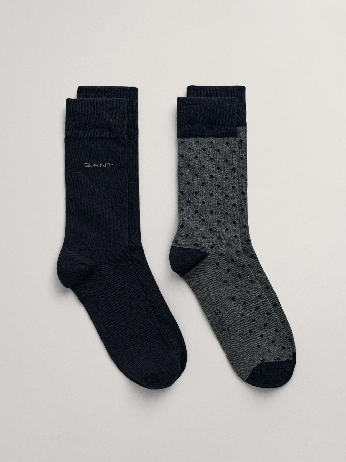 undefined 2 Pack Dot  &  Solid Crew Socks - Dark Grey