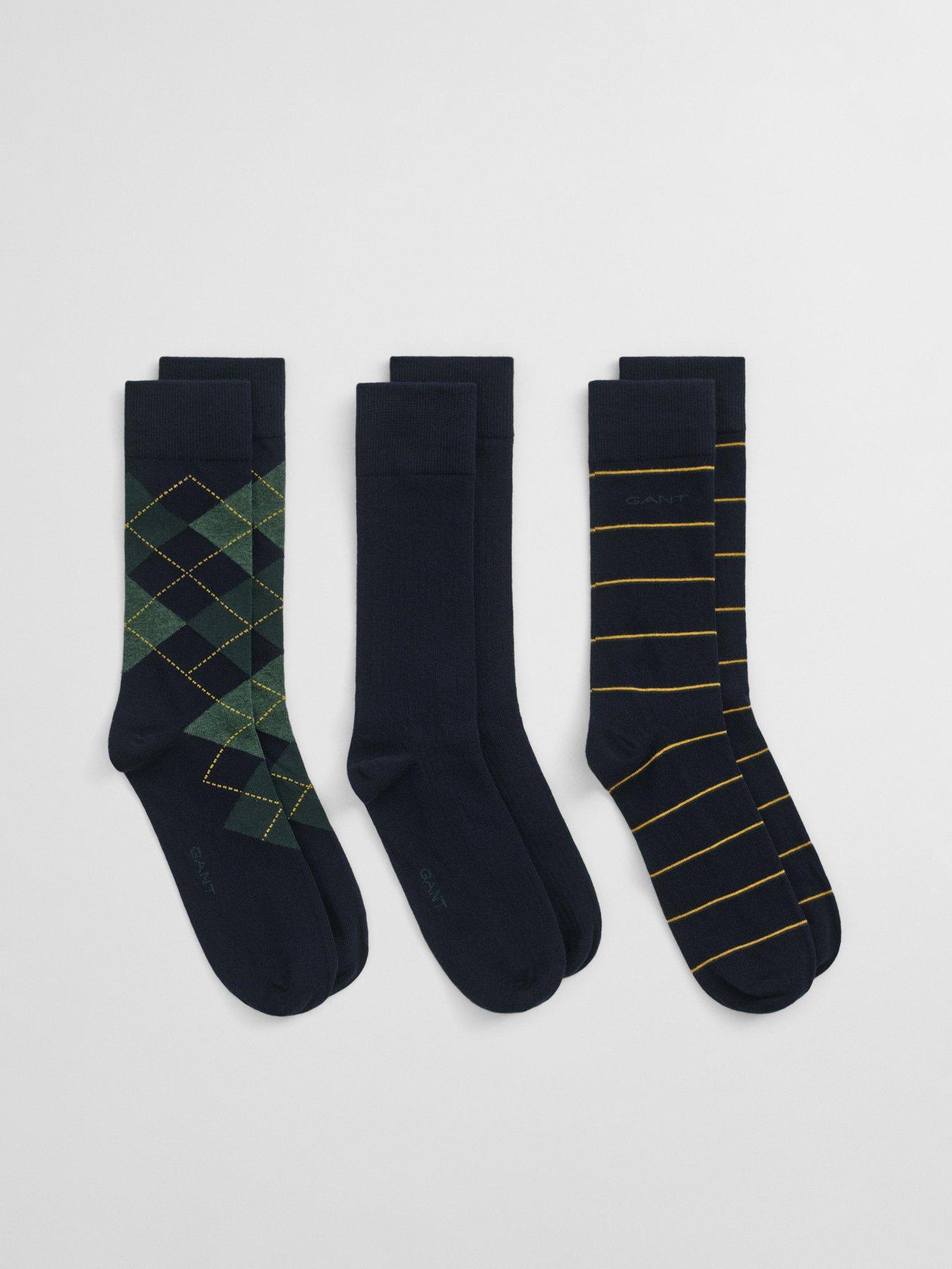 undefined 3 Pack Argyle  &  Stripe Crew Socks - Navy