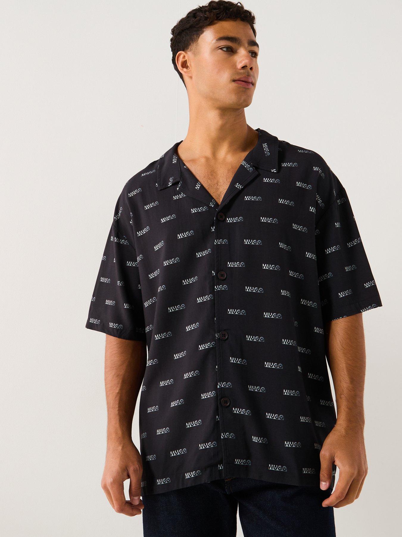 undefined Relaxed Fit Multi Logo Rivere Short Sleeve Shirt - Black