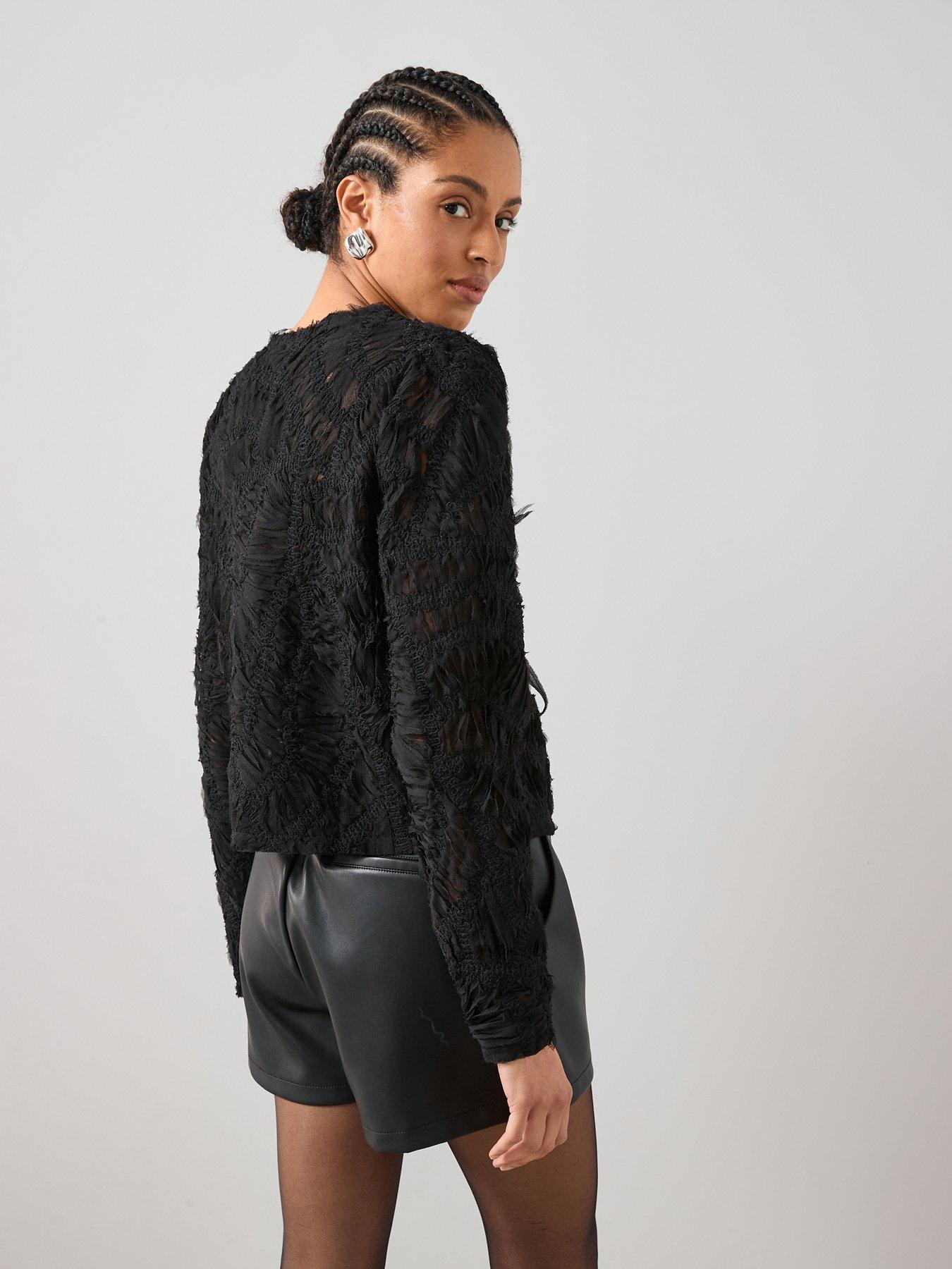 Image 2 of 7 of The Very Collection Embroidery 3D Effect Tie Blouse - Black