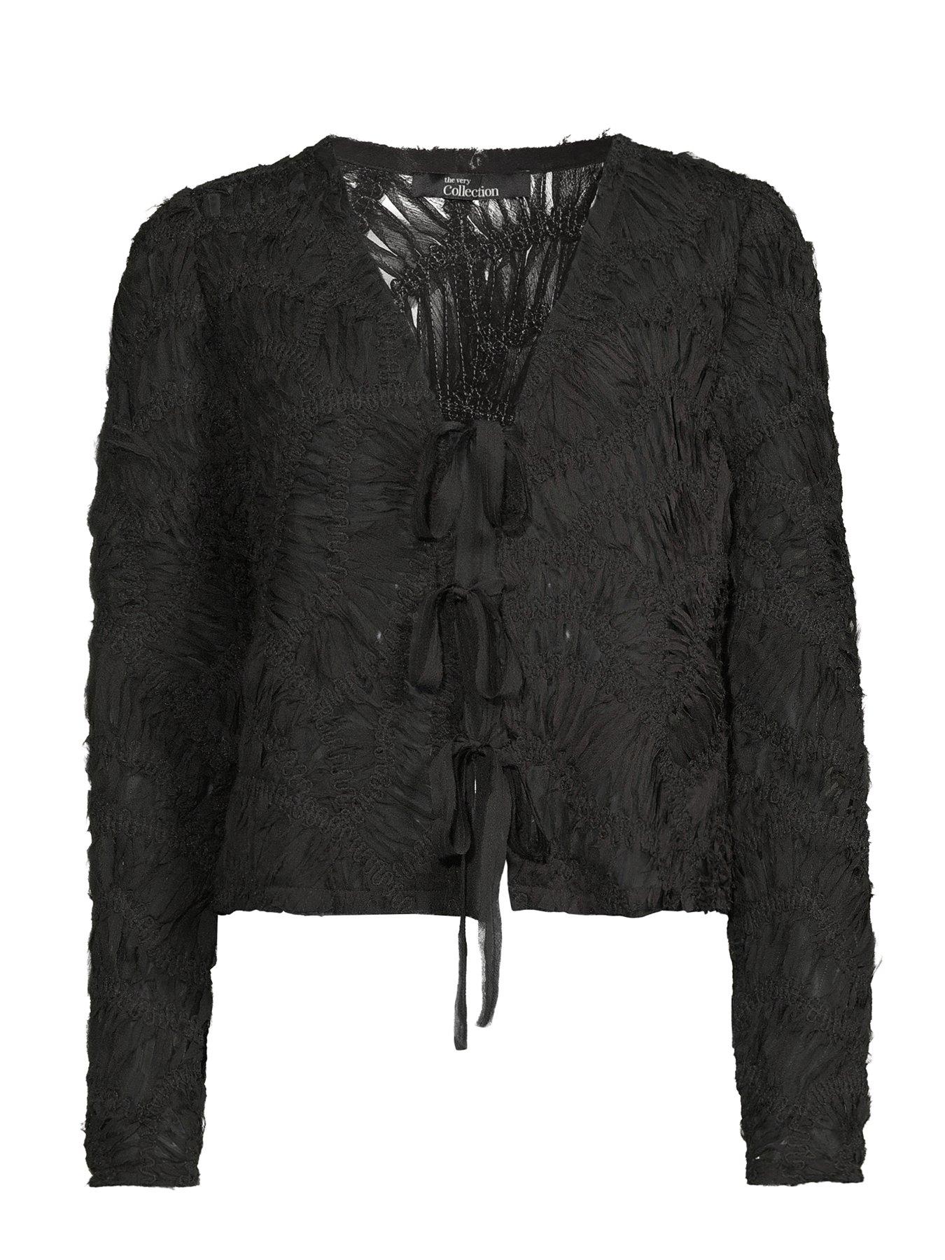 Image 7 of 7 of The Very Collection Embroidery 3D Effect Tie Blouse - Black
