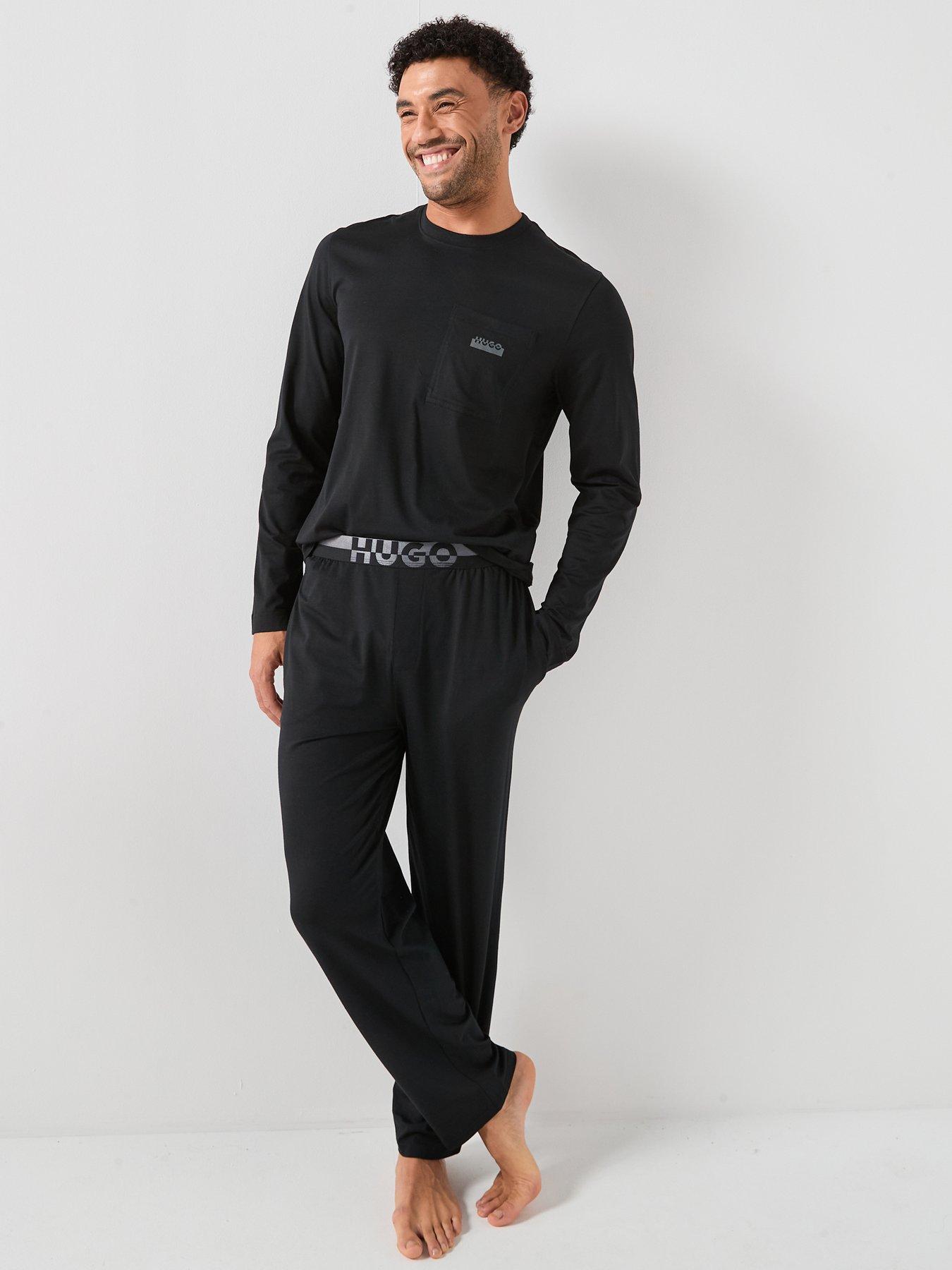 Image 1 of 5 of HUGO Nocto Long Split Logo Relaxed Fit Pyjama Gift Set - Black