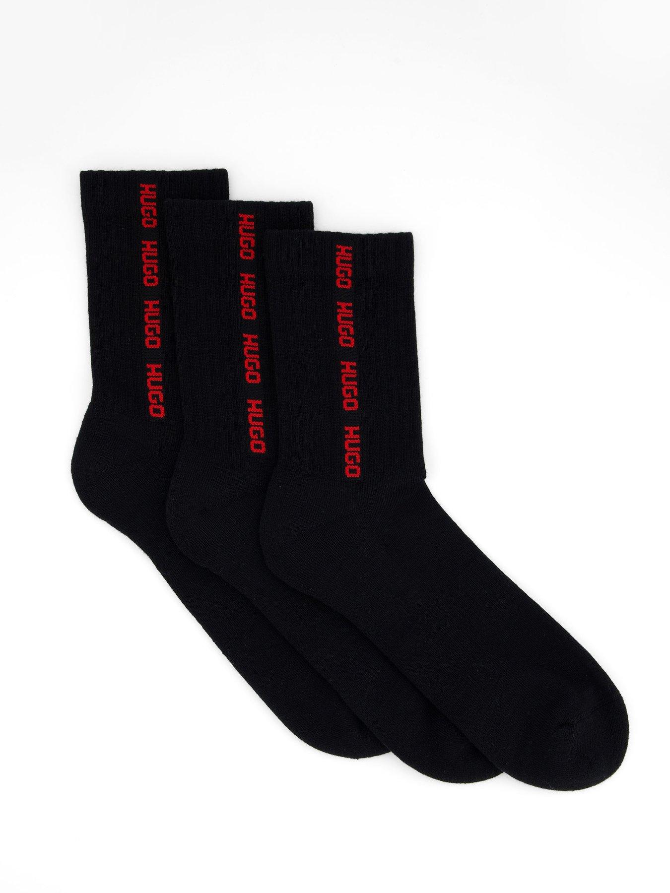 undefined Hugo 3 Pack Tape Logo Ribbed Crew Socks - Black