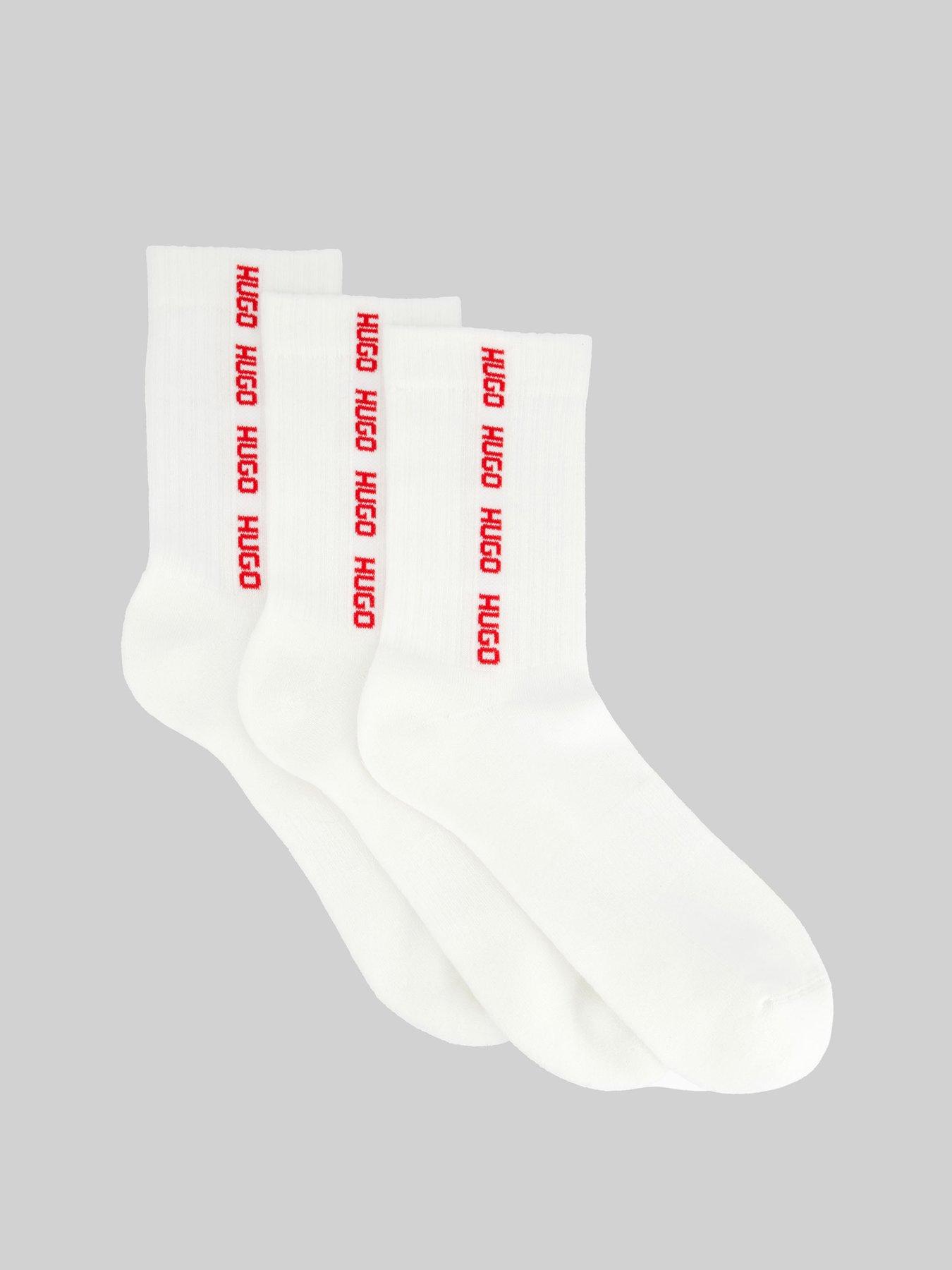 undefined 3 Pack Tape Logo Ribbed Crew Socks - White