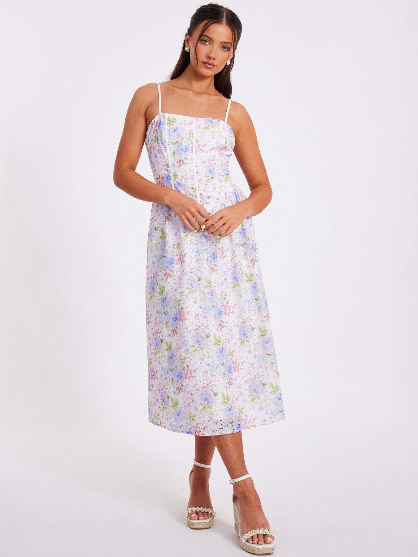 undefined Petite Floral Embroidered Corset Detail Midi Dress