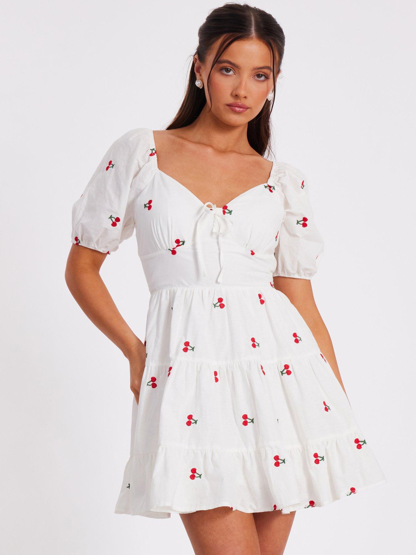 undefined Petite White Cherry Print Skater Dress