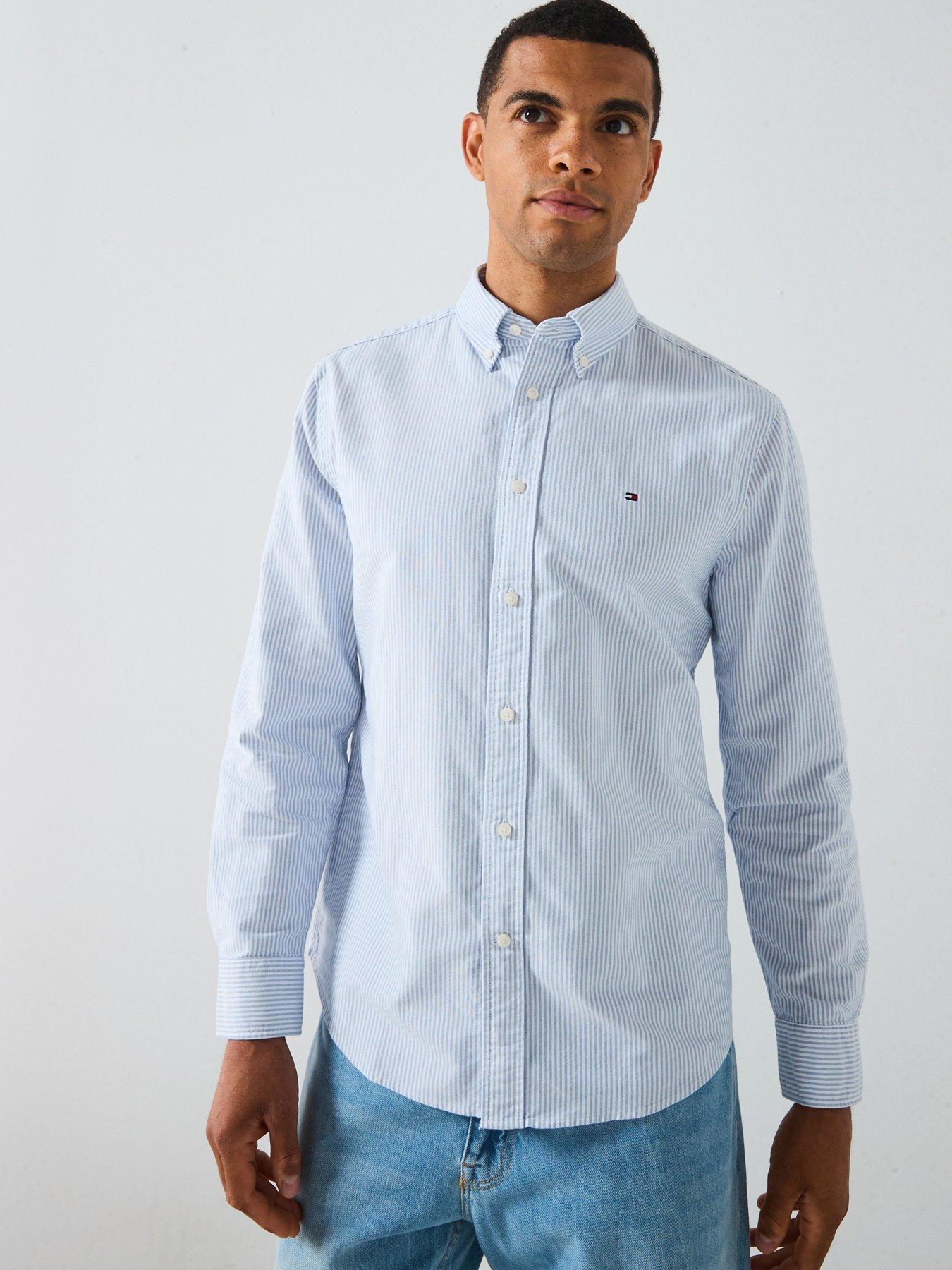 Tommy Hilfiger Long Sleeve Regular Fit Stripe Oxford Shirt, Light Blue, Size 2Xl, Men