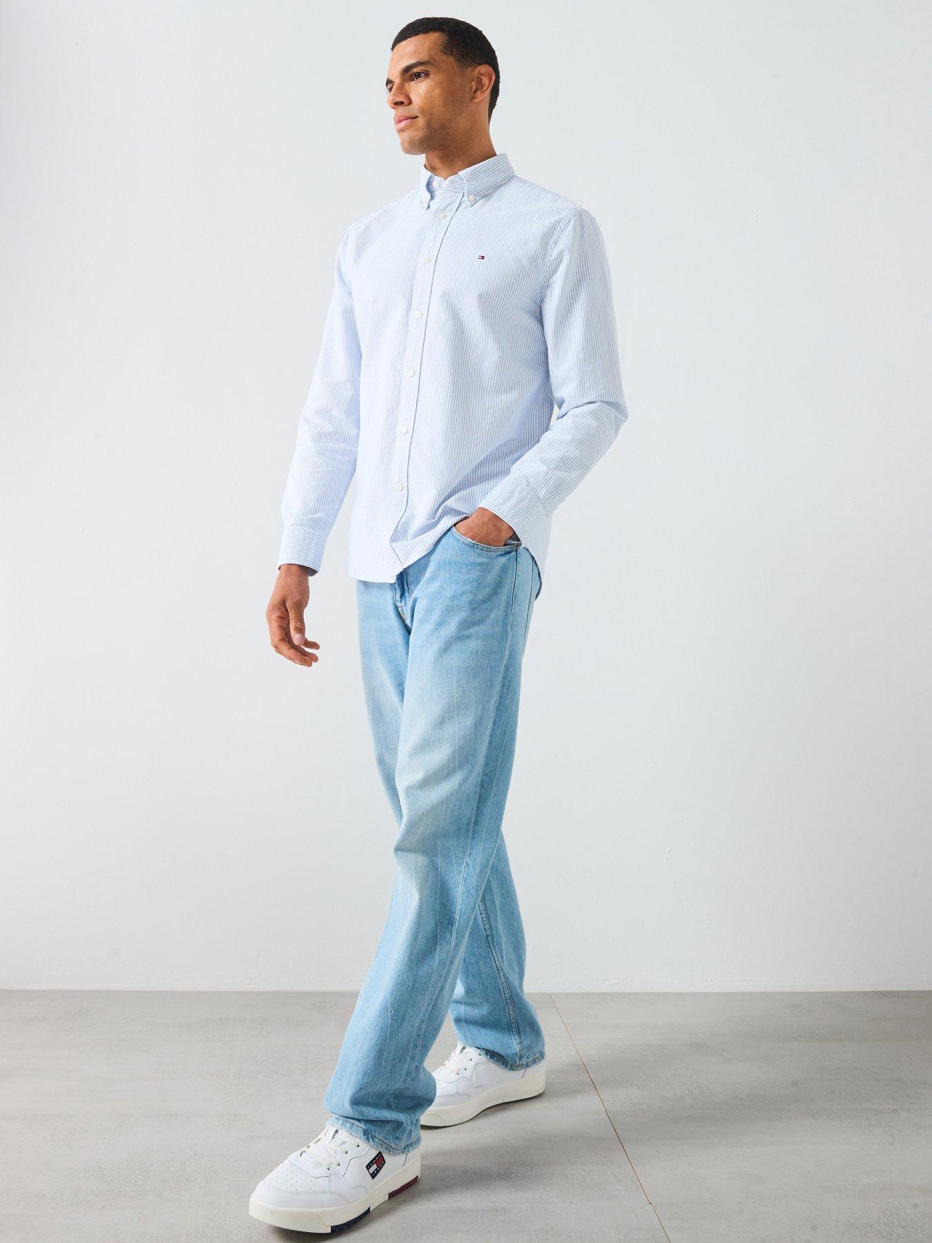 Tommy Hilfiger Long Sleeve Regular Fit Stripe Oxford Shirt - Light Blue |  Very