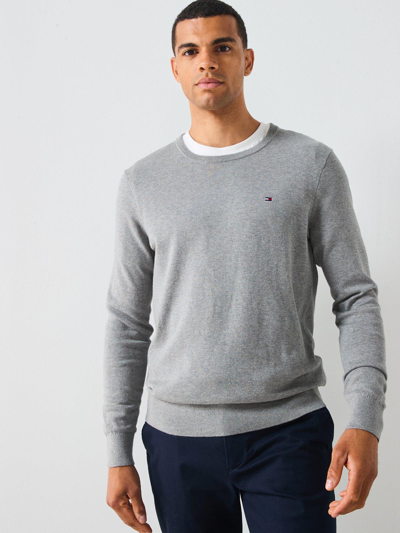 undefined Essential Cotton Crew Neck Knitted Jumper - Grey