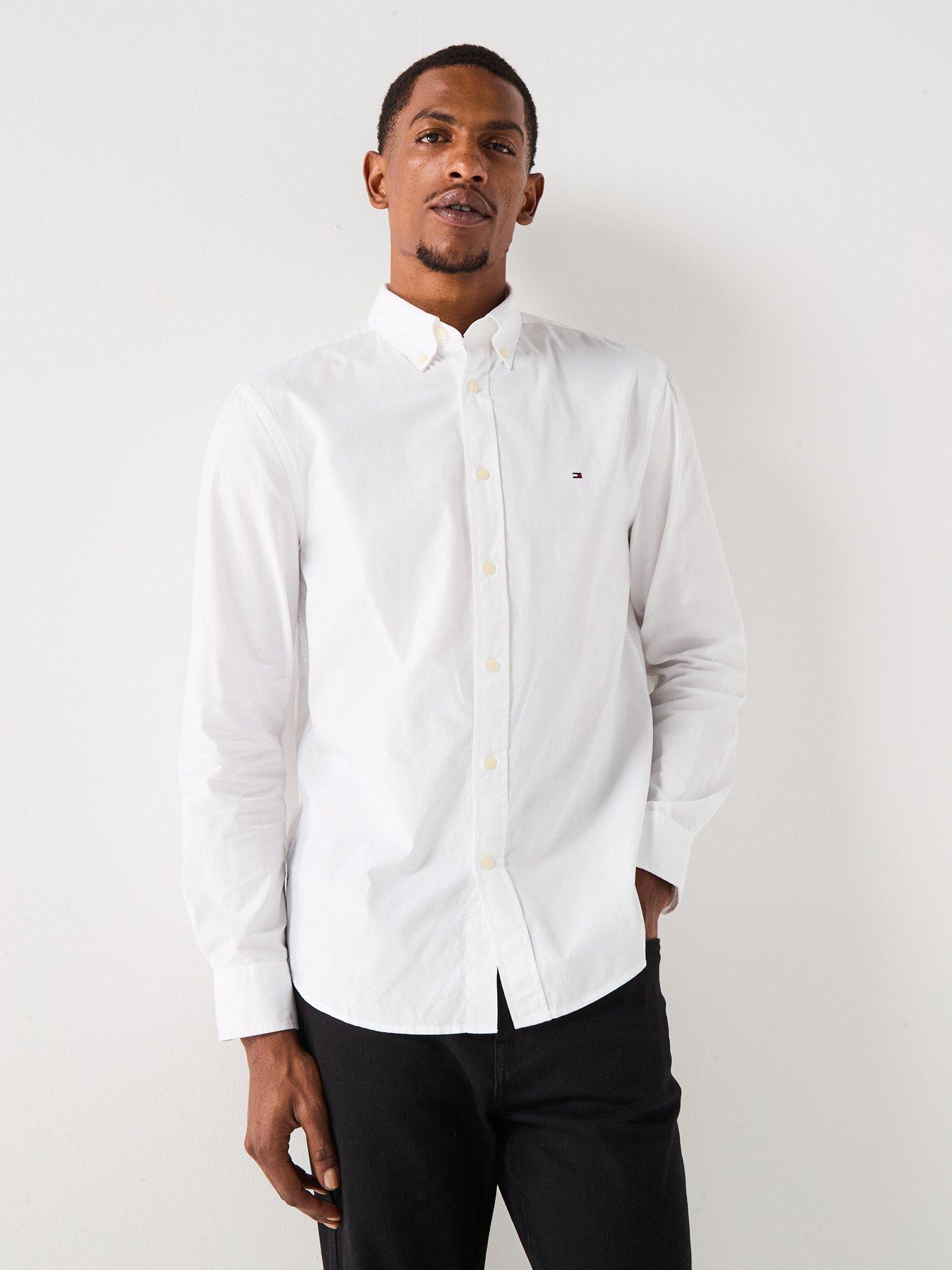 Image 4 of 6 of Tommy Hilfiger Flex Poplin Solid Regular Fit Long Sleeve Shirt - White