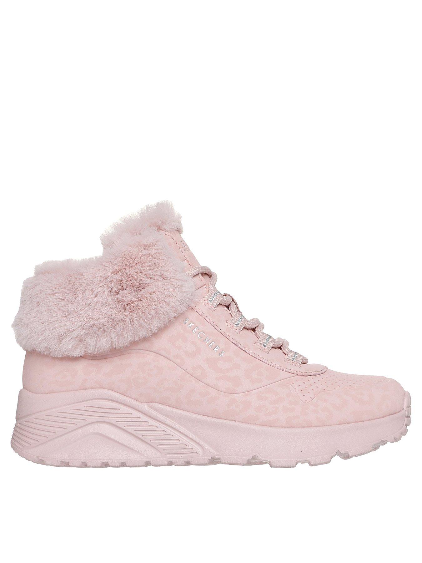 Skechers Lace Up Leopard Print Boot with Faux Fur Collar - Pink