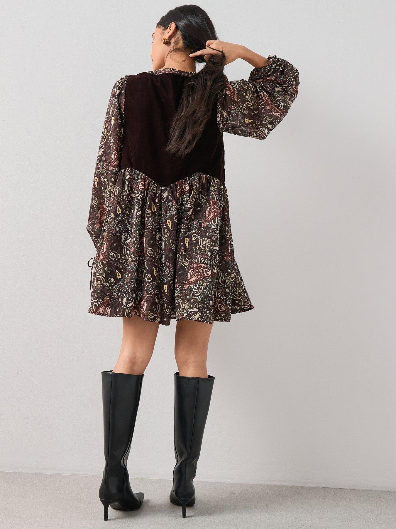Image 2 of 7 of The Very Collection Velvet Embroidered Printed Mini Dress - Print