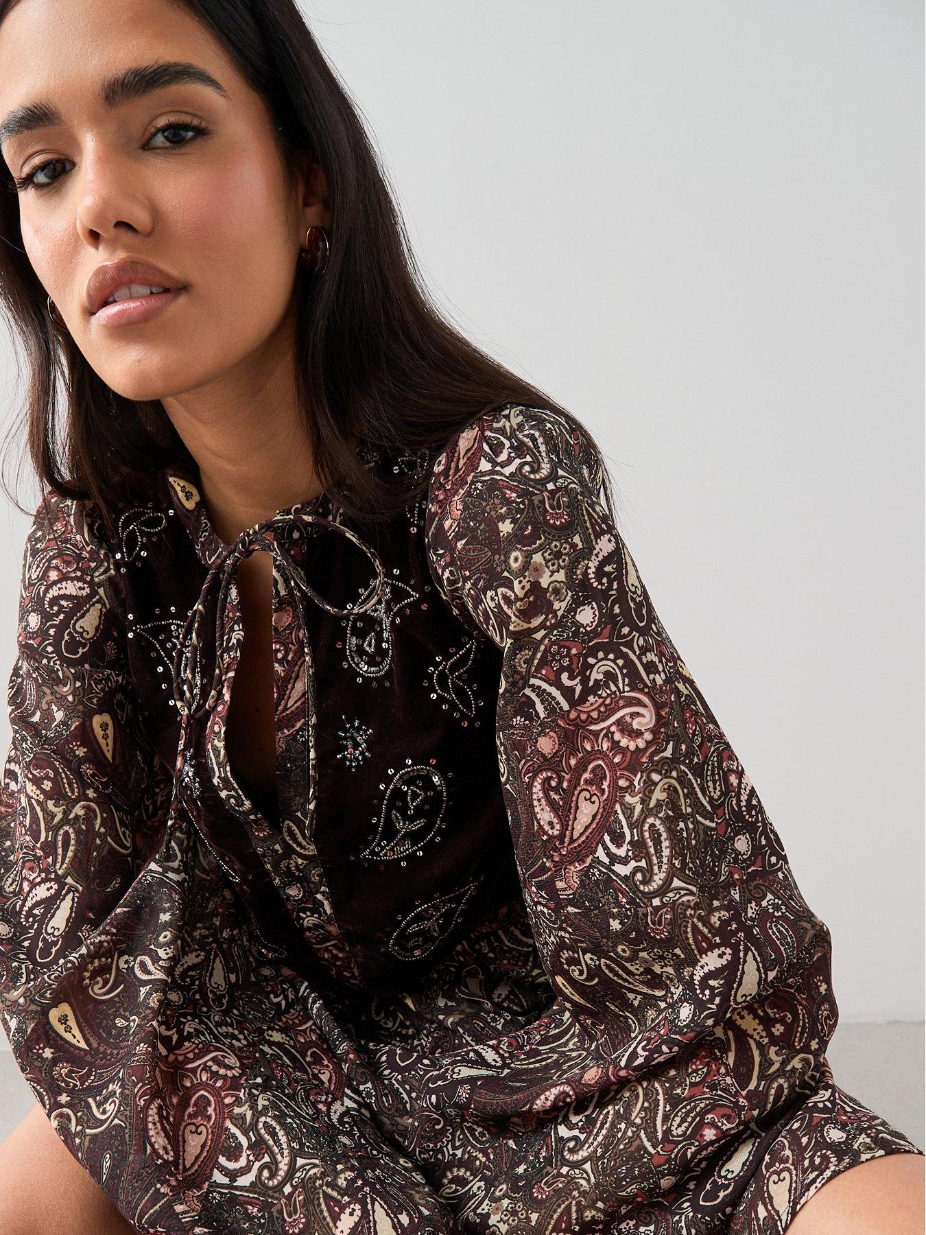 Image 4 of 7 of The Very Collection Velvet Embroidered Printed Mini Dress - Print