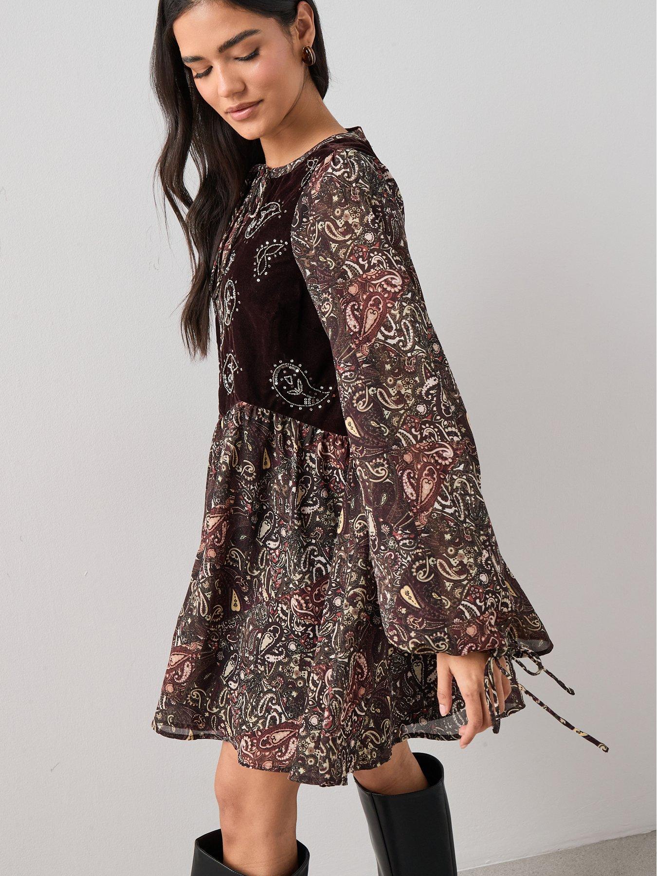 Image 5 of 7 of The Very Collection Velvet Embroidered Printed Mini Dress - Print
