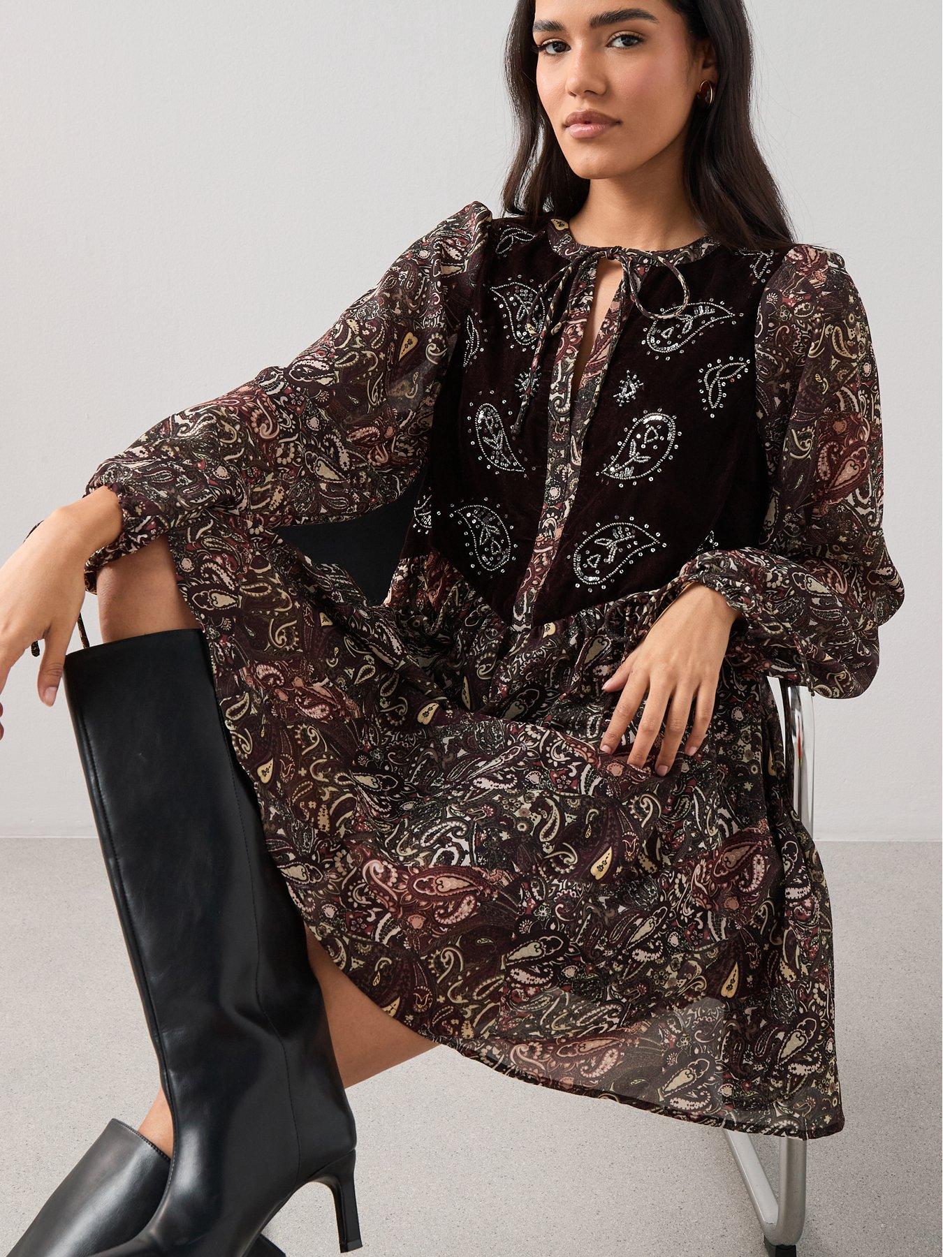 Image 6 of 7 of The Very Collection Velvet Embroidered Printed Mini Dress - Print