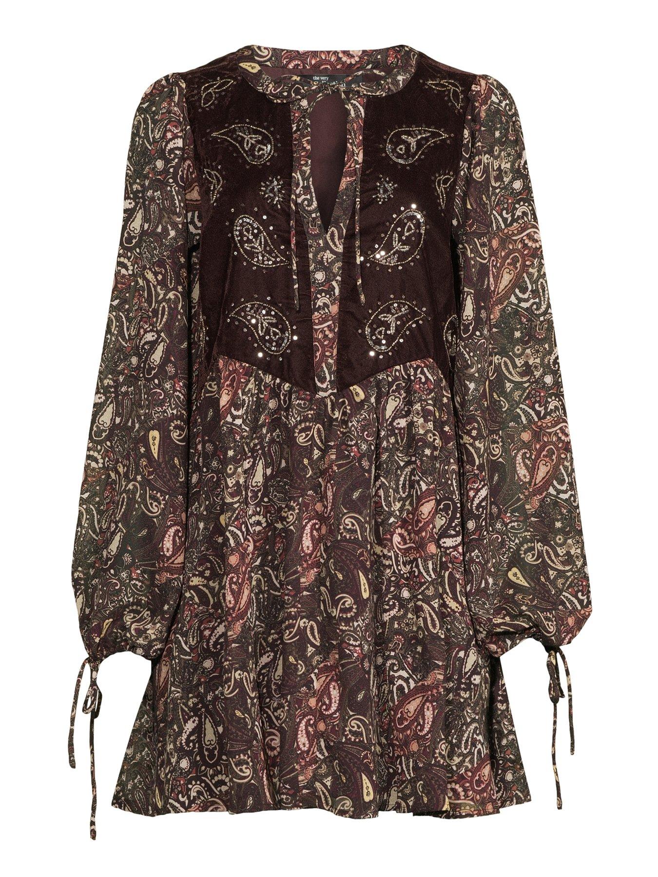 Image 7 of 7 of The Very Collection Velvet Embroidered Printed Mini Dress - Print