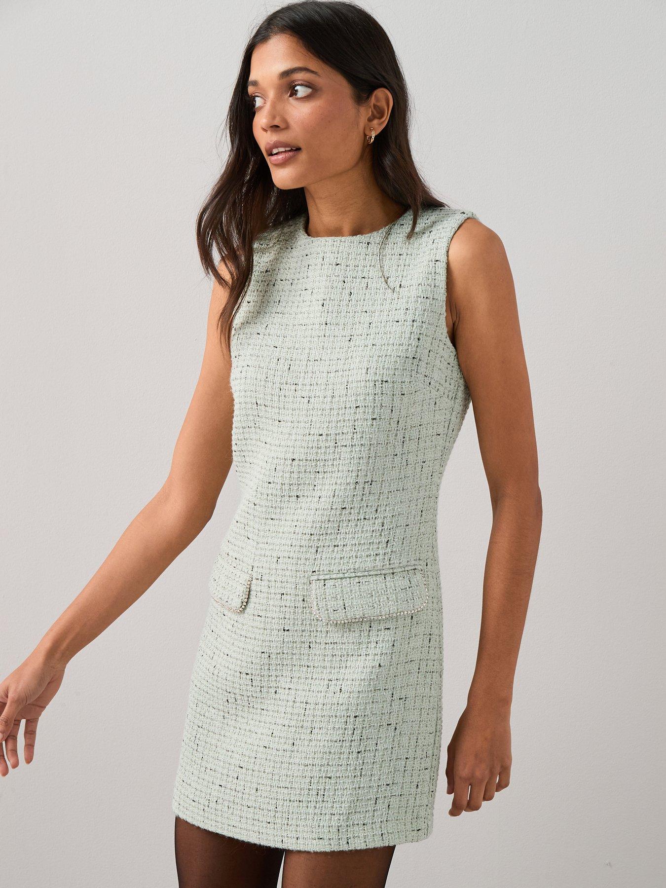 The Very Collection: Embellished Boucle Shift Dress Mint - Green