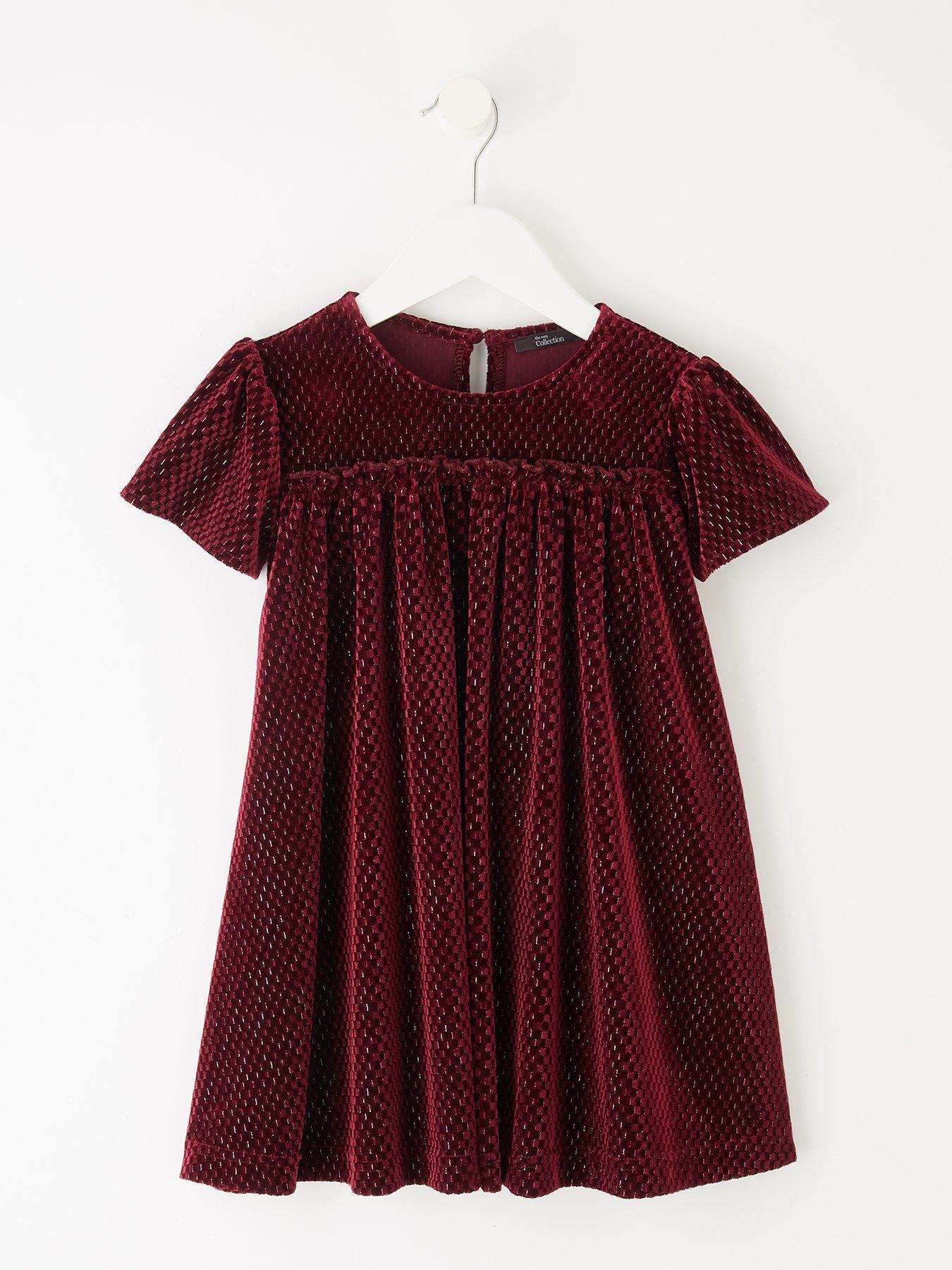 The Very Collection Girls Sparkle Velvet Dress - Burgundy