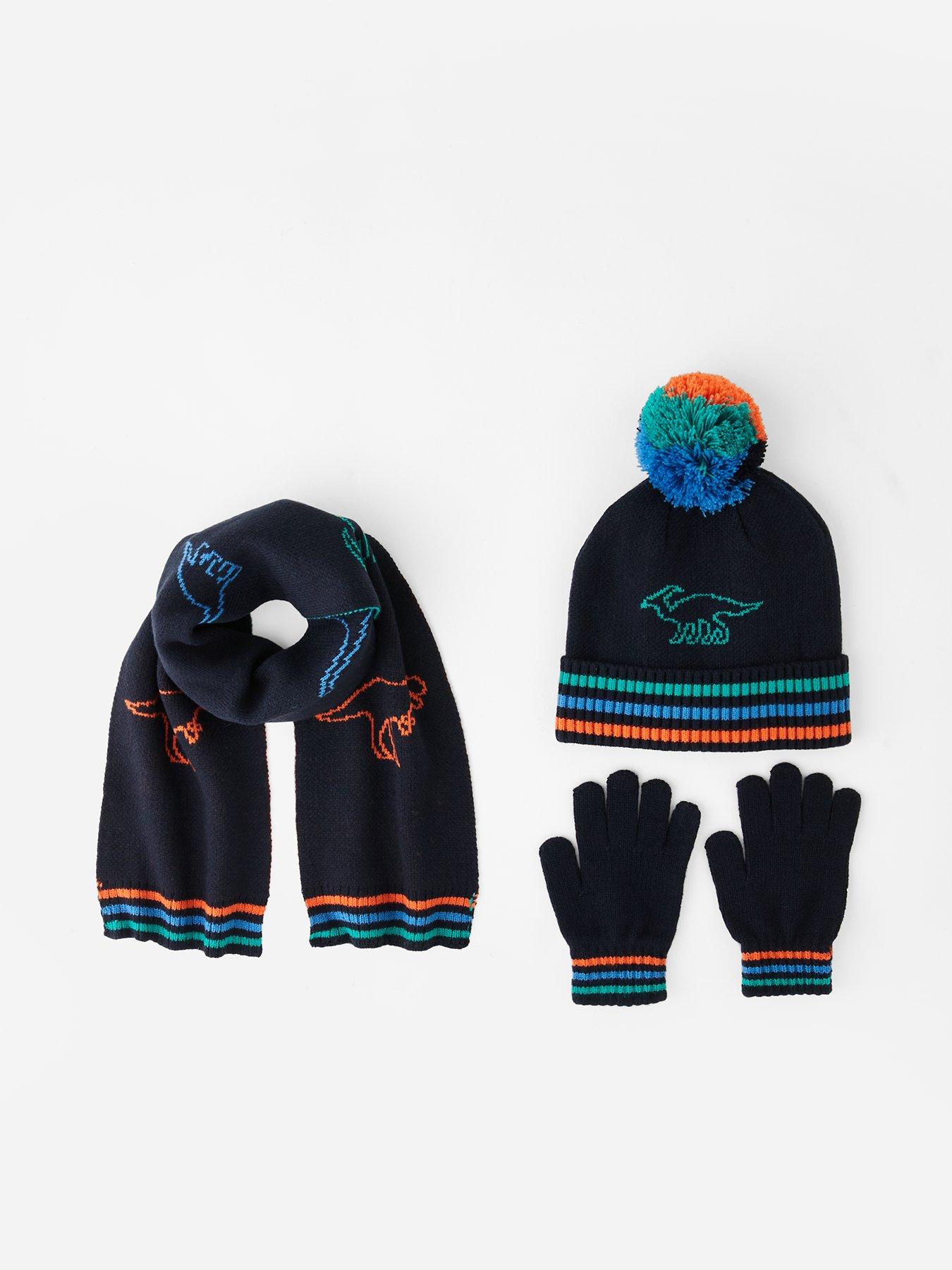 The Very Collection Boys Dinosaur 3 Piece Hat, Glove, Scarf Set - Navy