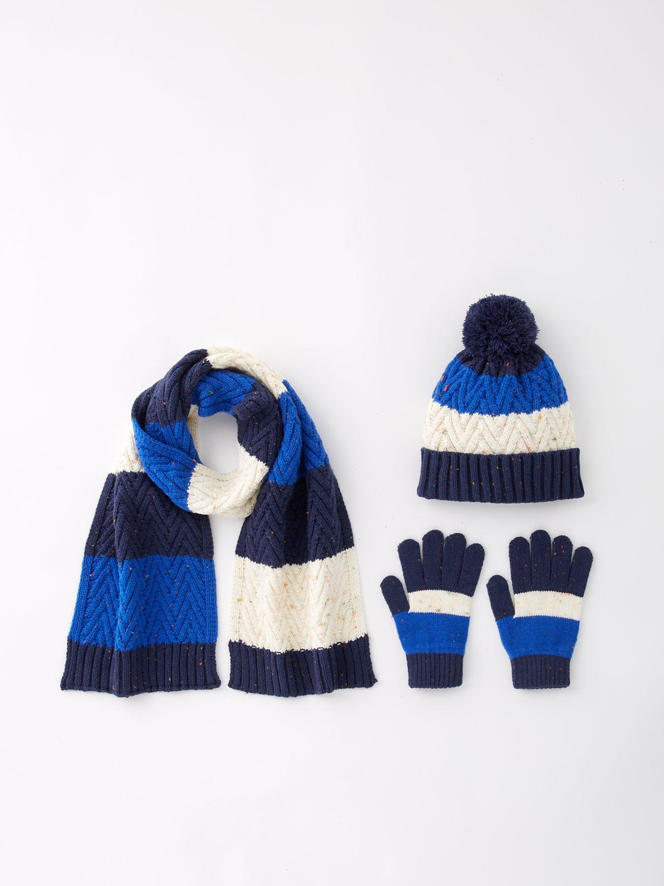 The Very Collection Boys 3 Piece Stripe Hat, Scarf And Gloves Set - Blue