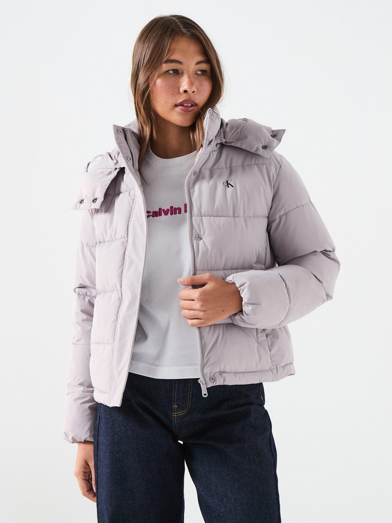 Calvin Klein Jeans Hooded Monologo Puffer Coat - Grey