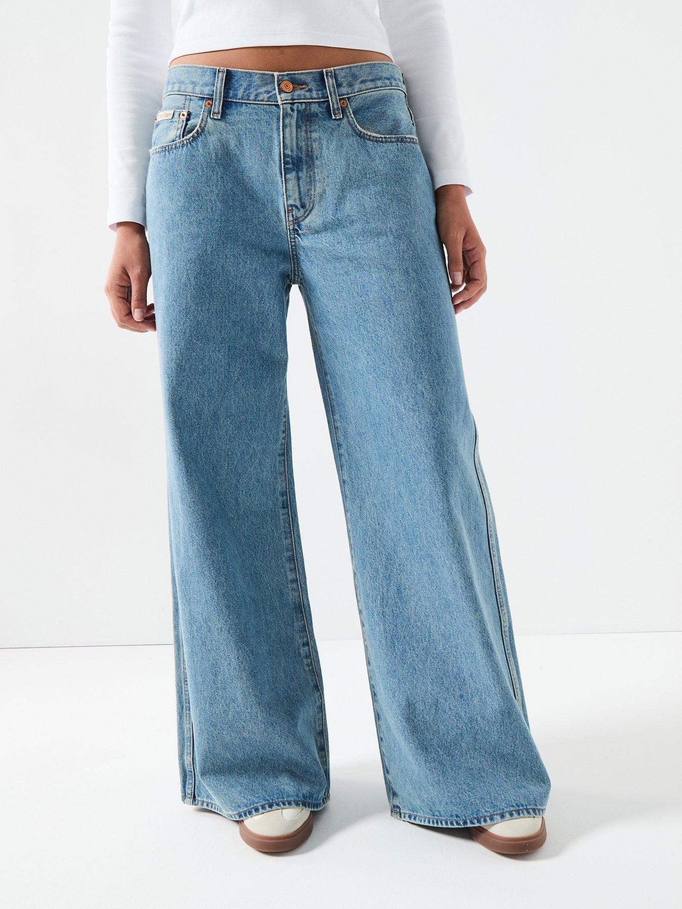 Calvin Klein Jeans Ultra Wide Jean, Blue, Size 26, Inside Leg 32, Women