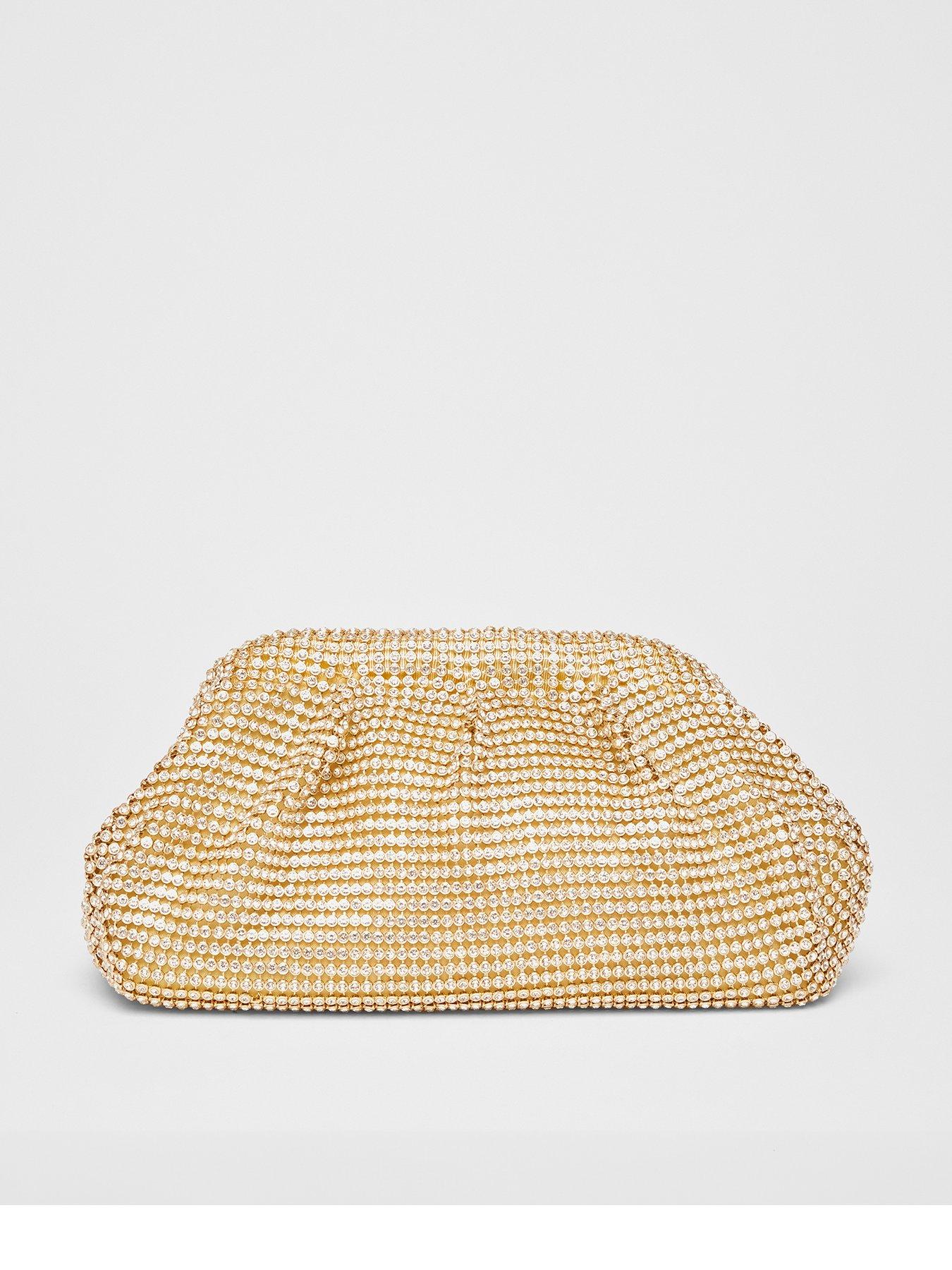 Quiz Gold Diamante Gathered Pouch Bag