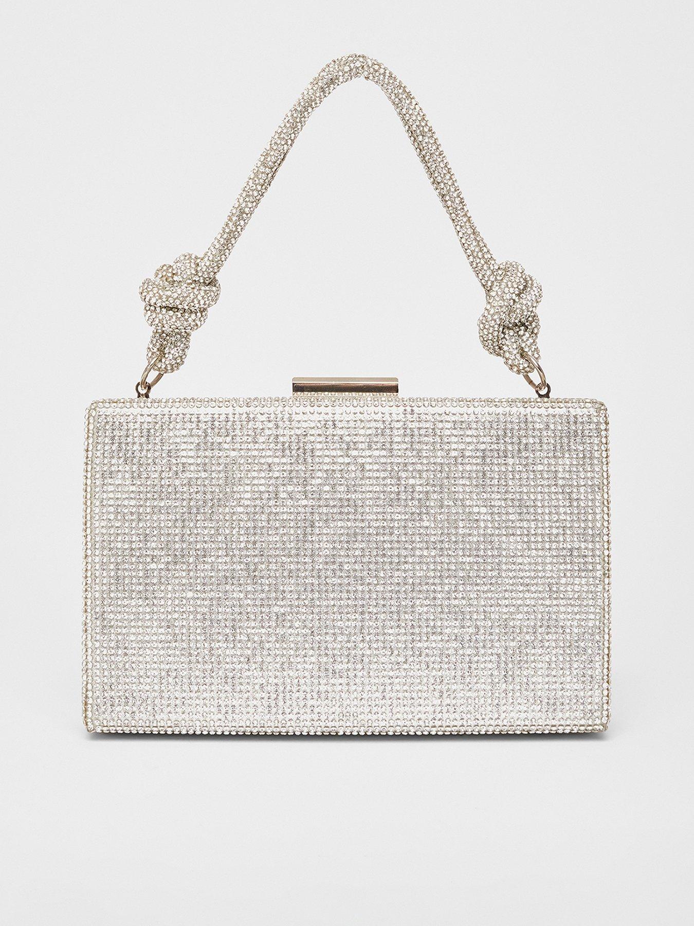 undefined Silver Diamante Knot Top Handle Bag