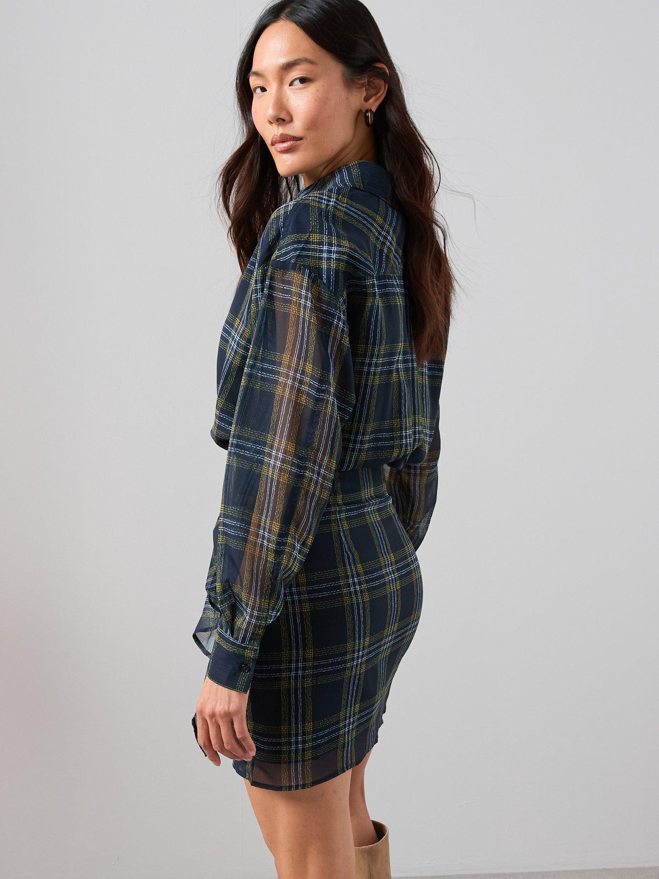 The Very Collection Checked Ruffle Detail Mini Shirt Dress - Print | Very
